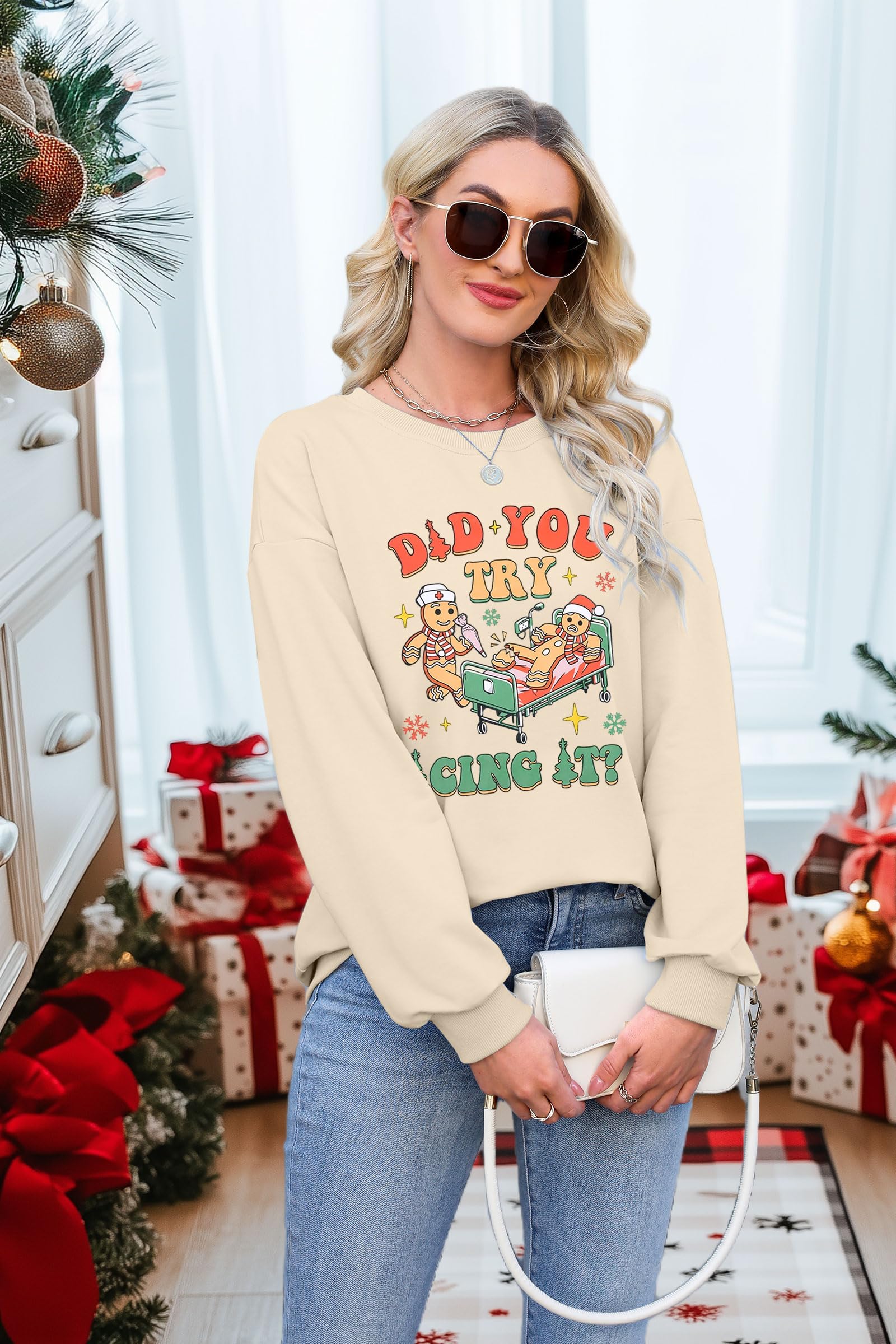 HEBBE Sudadera de Navidad para enfermera, sudadera de enfermería para mujer, camiseta divertida