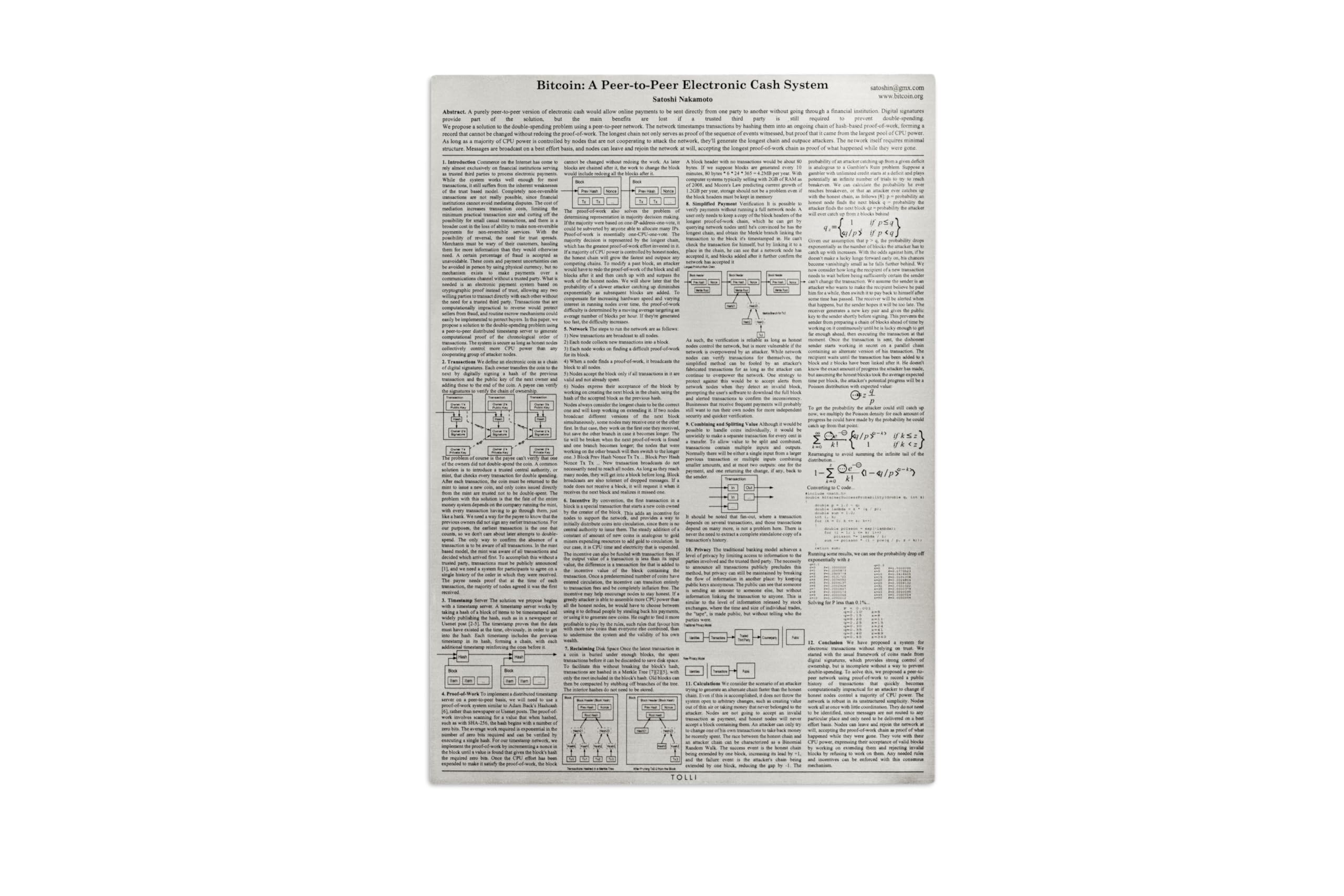 TOLLI Bitcoin Satoshi Nakamoto's Whitepaper Laser Cypherpunk Wall Art | Brushed Metal Alloy | A4 Plaque Poster Gift | Self Adhesive Back | Gift