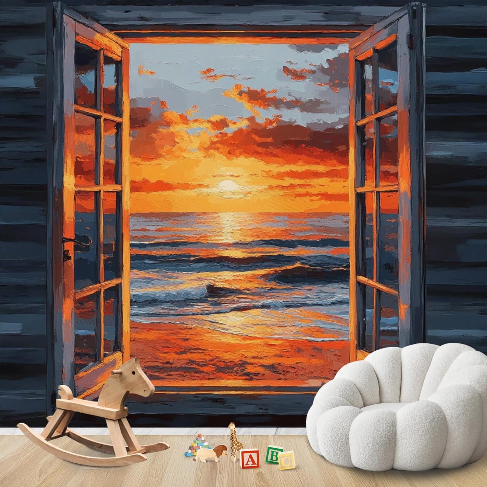 hgjdjhnf Photo Wallpaper Sunset Window Sea View Wallpaper Non-Woven ModernLiving Room Bedroom Children's RoomDecoration Motif Wallpaper,250cmx175cmSticker - Background- Painting - Poste