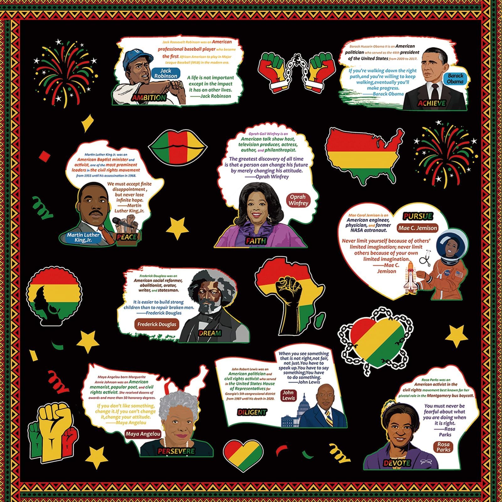 gisgfimBlack History Month Bulletin Board Decoration Set African American Inspirational Borders Cutouts for Classroom School Bulletin Board Craft Home Wall(Black History Month)