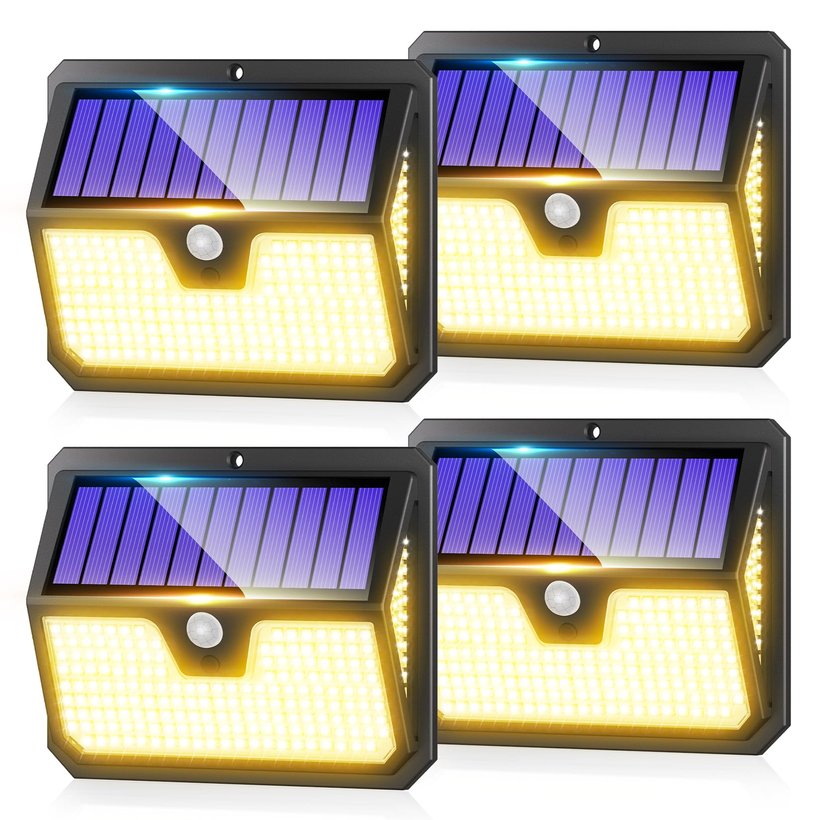 Seklin Warm White Outdoor Solar Lights Motion Sensor - 238 Led Solar Powered Security Light 3 Modes 270° Wide Angle Ip65 Waterproof Outside Solar Pir Wall Lighting For Garden Yard Driveway 4 Pack