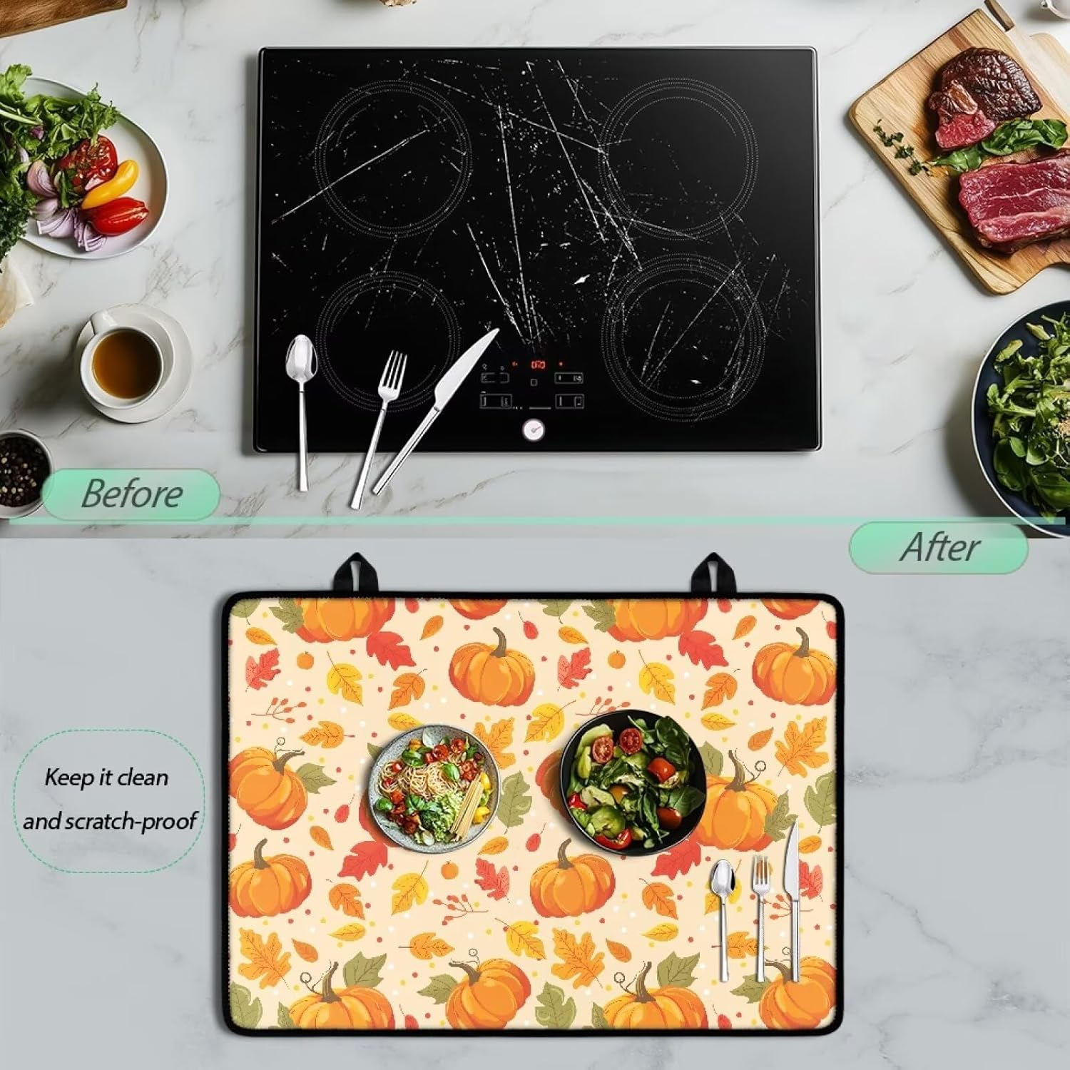 Generic Scratch-Proof Cooktop Cover Protector Orange Pumkpin Gas Range Covers for Stove Top Polyester and Rubber Materials Protects the Surface from Oil Stains and Daily Kitchen Wear and Tear