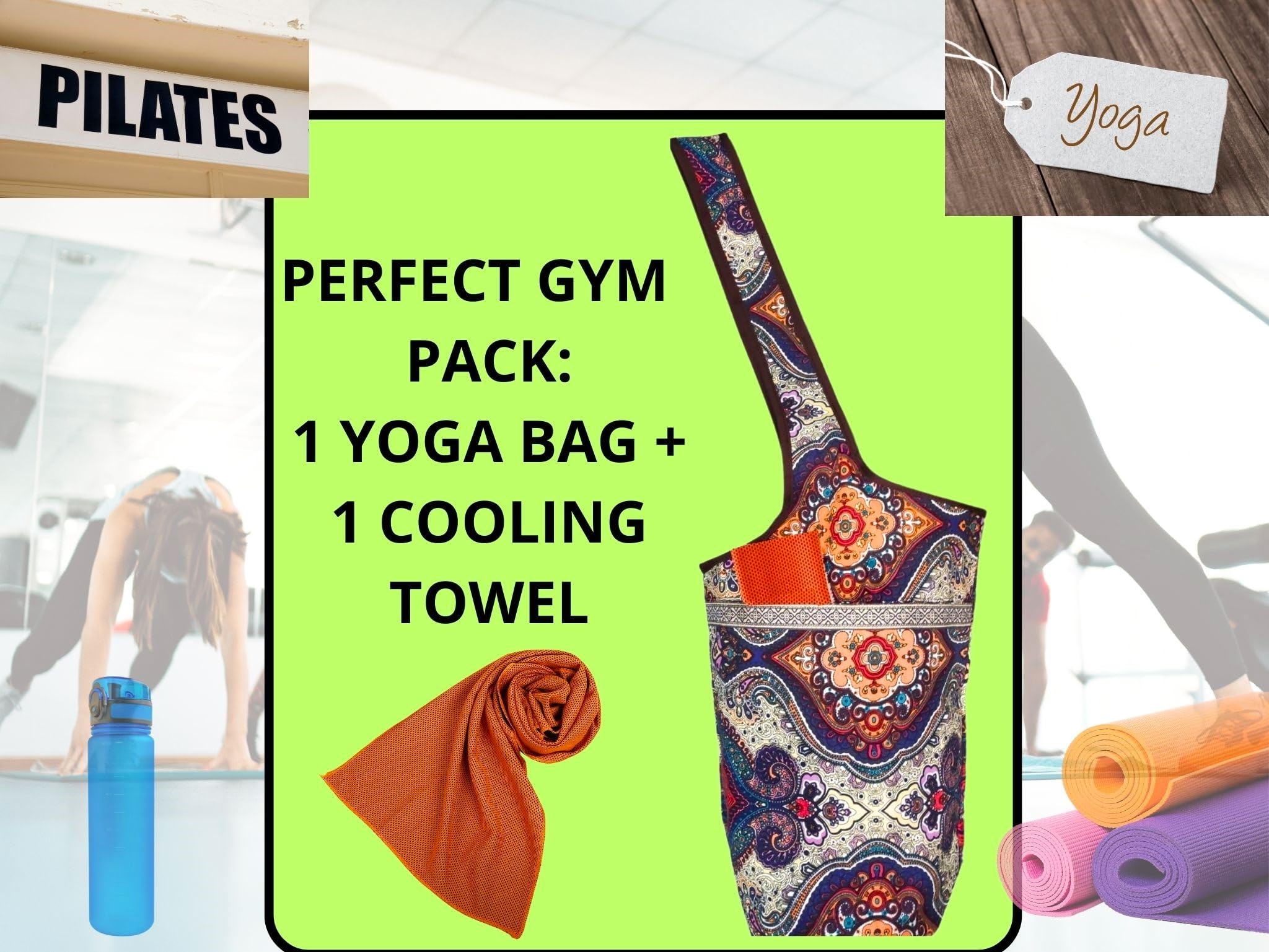 Pack - Borsa Yoga per tappetino e asciugamano freddo raffreddamento, borsa yoga donna per materassino asciugamano palestra asciugamano microfibra borsa yoga tappetino yoga accessori pilates