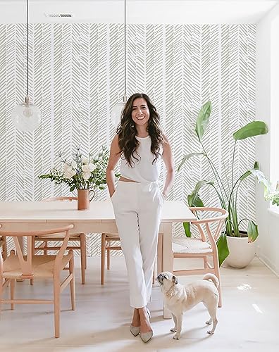 Miniatura 4 de Guvana Papel tapiz beige y blanco de 17.7 x 472 pulgadas, papel tapiz a rayas para despegar y pegar, papel tapiz de línea de contacto, papel de