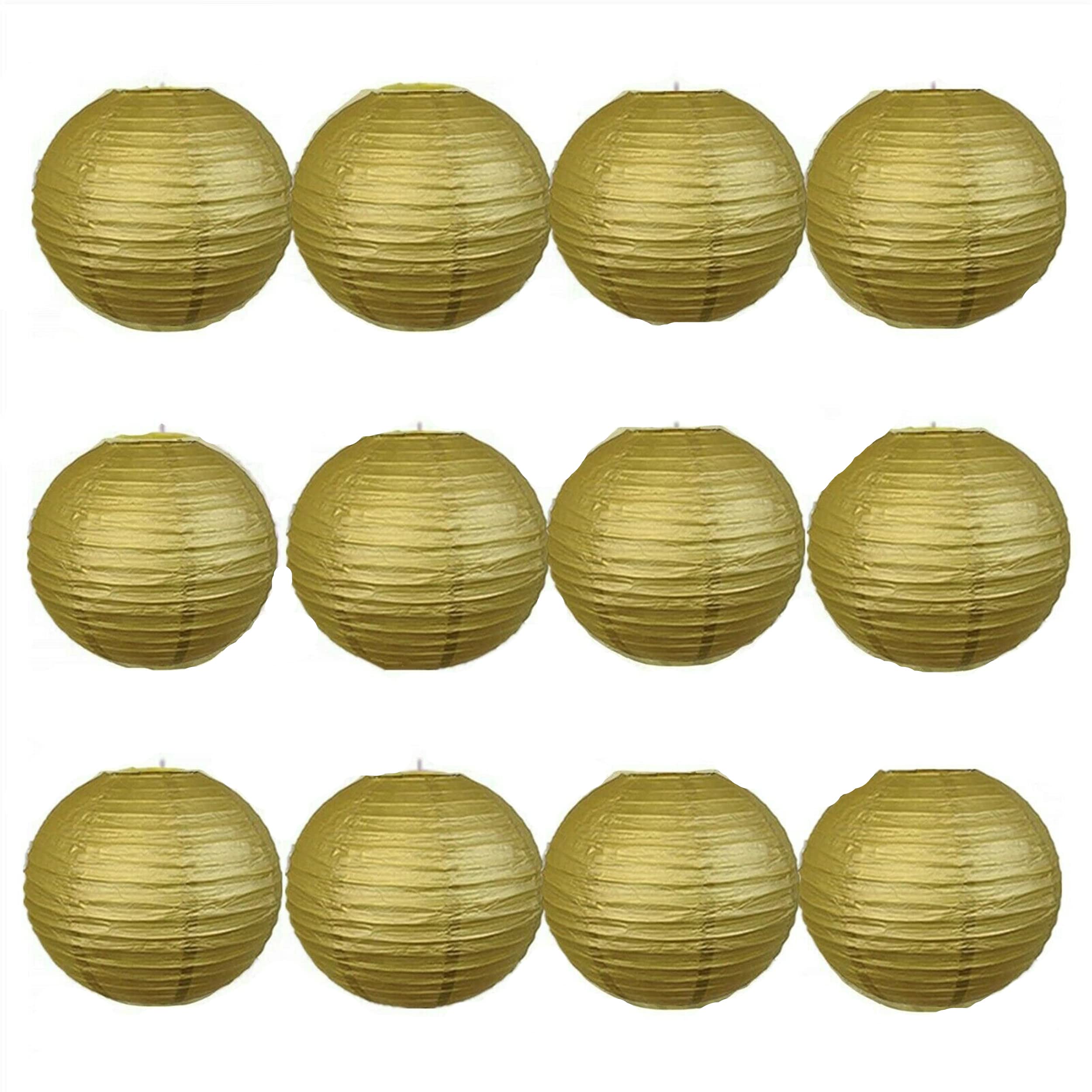 A Liittle Tree Gold 12 Pcs Round Paper Lanterns Wedding Party Christmas New Year (, 12")