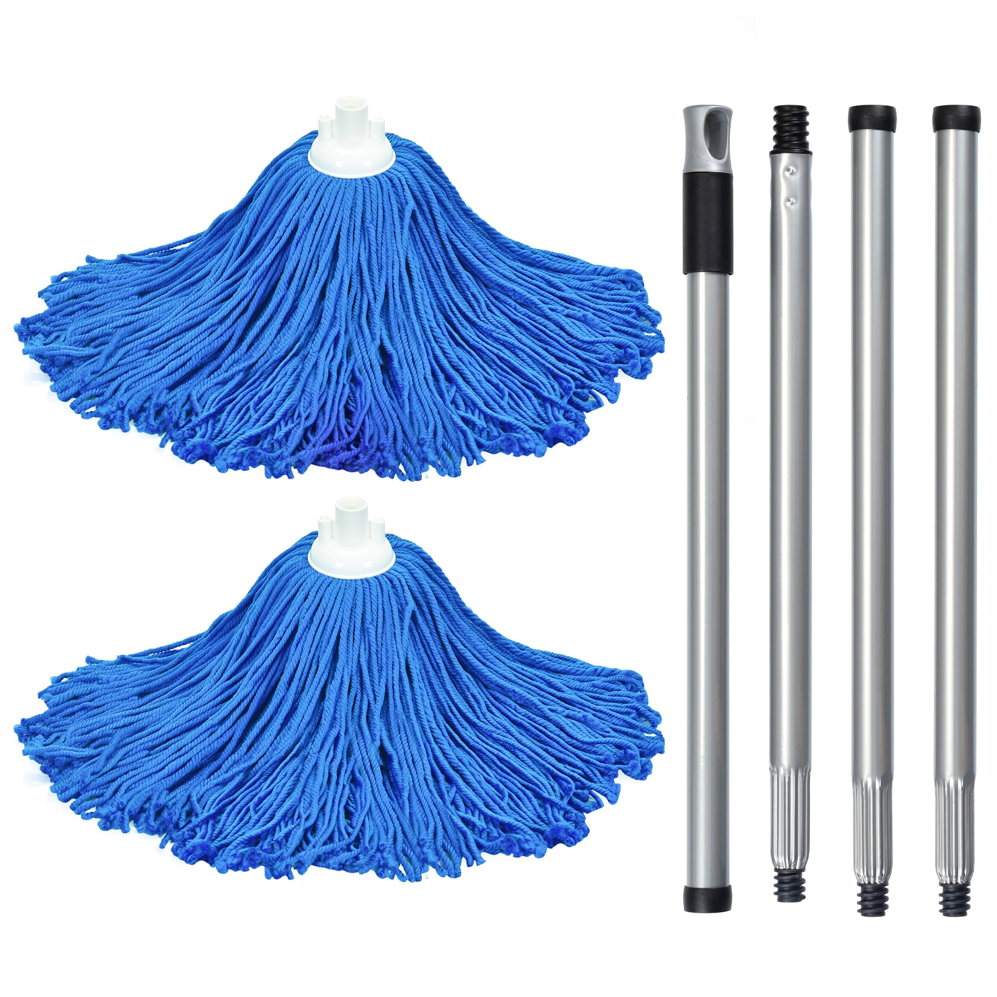 Matthew Microfiber Mop Replacement, Stainless Steel Spin Mop Handle with Wet Mop for Floor Cleaning (2 Mop Heads w/1 Handle) - Blue