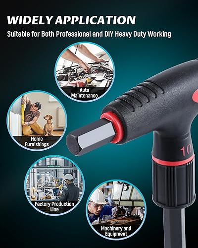 Vista 19 de Lichamp Juego de llaves Allen con mango en T SAE Metric, 16 piezas estándar largo mango en T Allen juego de llaves hexagonales SAE métricas