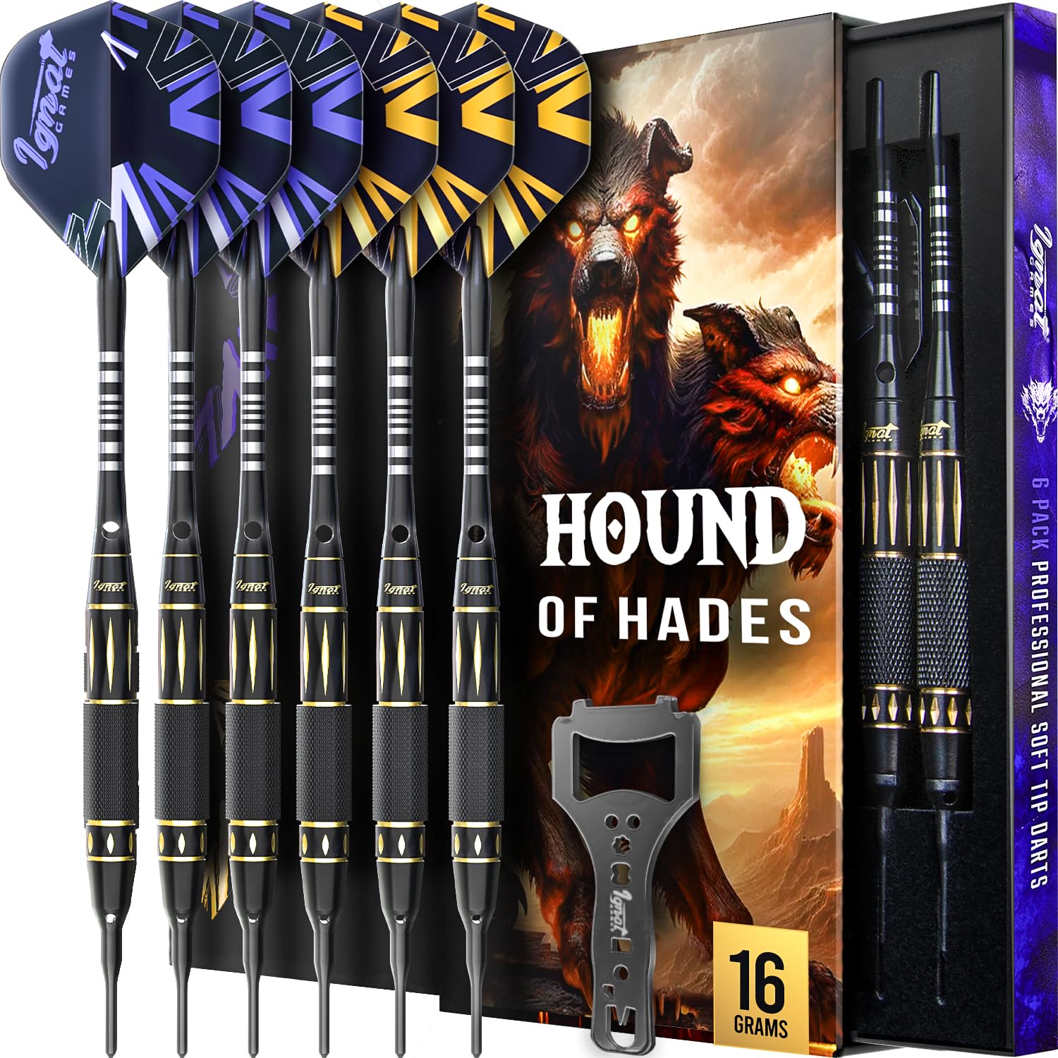 Darts Plastic Tip Sets - Soft Tip Darts for Electronic Dartboard - Plastic Tip Darts Set with Aluminum Shafts, O'rings, 100 Dart Tips and 16 Flights + Darts Wrench + Innovative Case