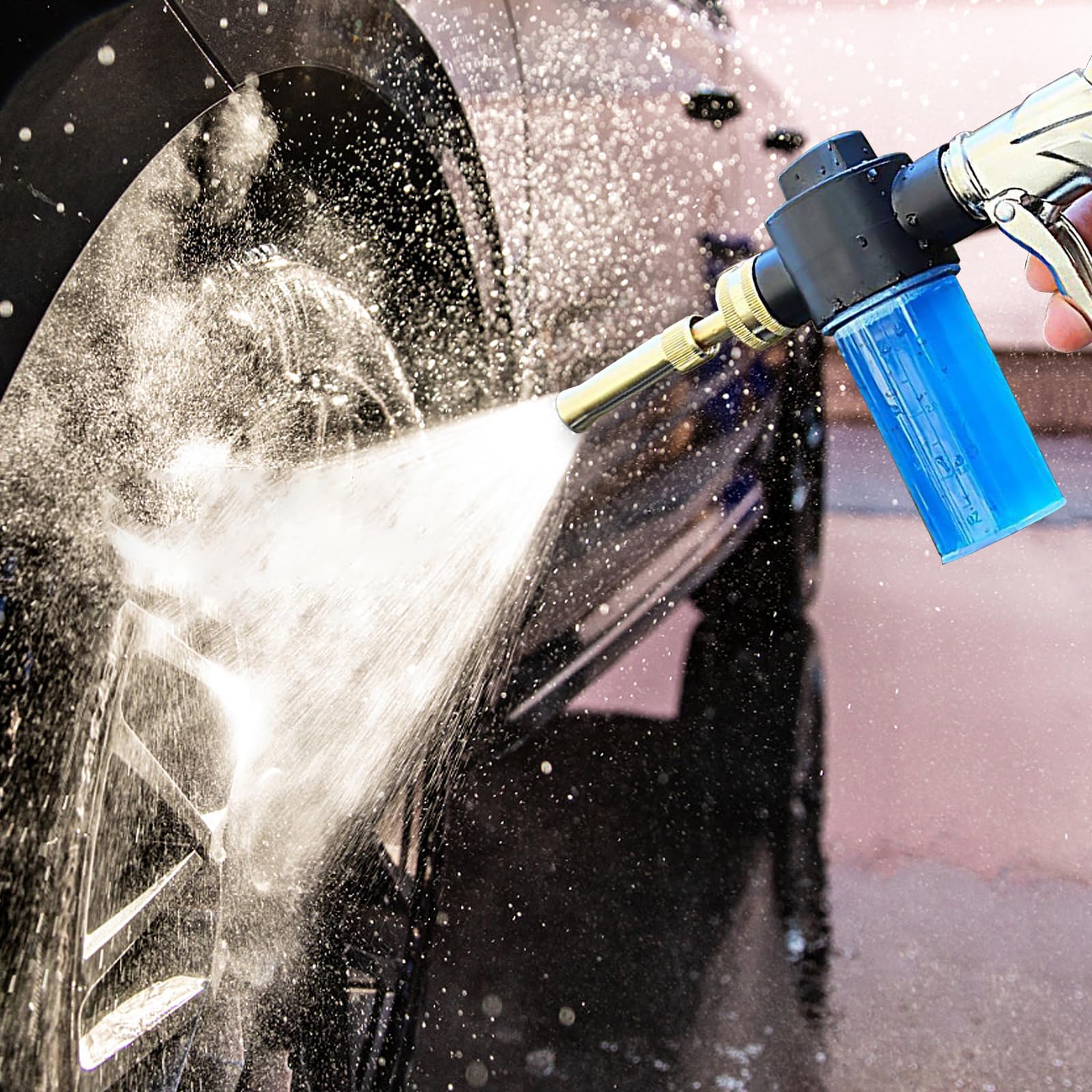 SwiftJet Pistola A Schiuma Per Lavaggio Auto Con Guanto In Microfibra - Spruzzatore Regolabile Per Tubo Da Giardino - Kit Schiuma Attiva Per Auto, Moto E Bici - 4
