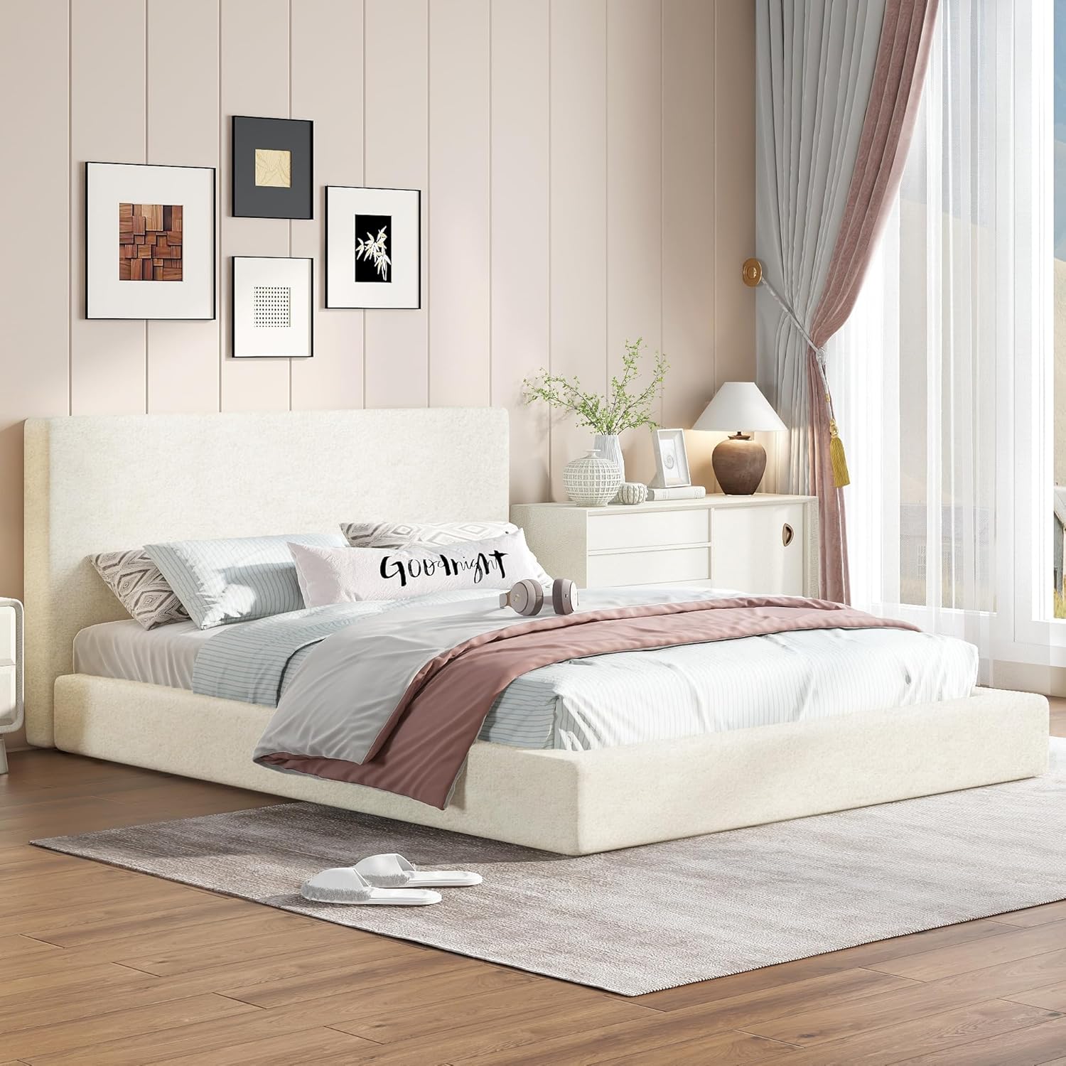 Bellemave Queen Size Floor Bed Frame with Headboard, Queen Size Cloud Bed Frame with Low-Profile Design, Easy Assemble Beds Frame (Slats not Include)