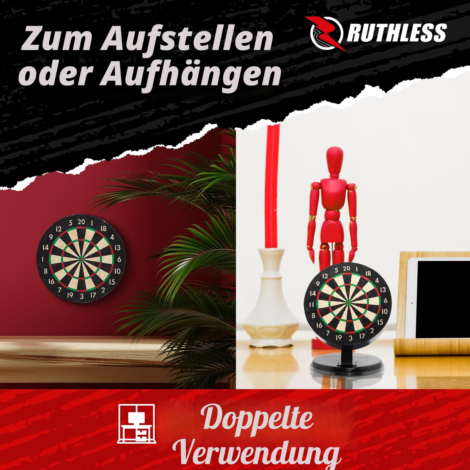 Ruthless Mini-Dartscheiben-Set | Miniatur-Dartpfeile und Dartscheiben-Set für Zuhause und Büro, inklusive Mini-Dartpfeilen mit Stahlspitze