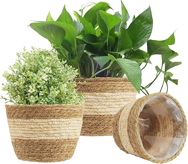 3Pcs Seagrass Planter Basket Set - Korg Kruka for Indoor Outdoor Plants