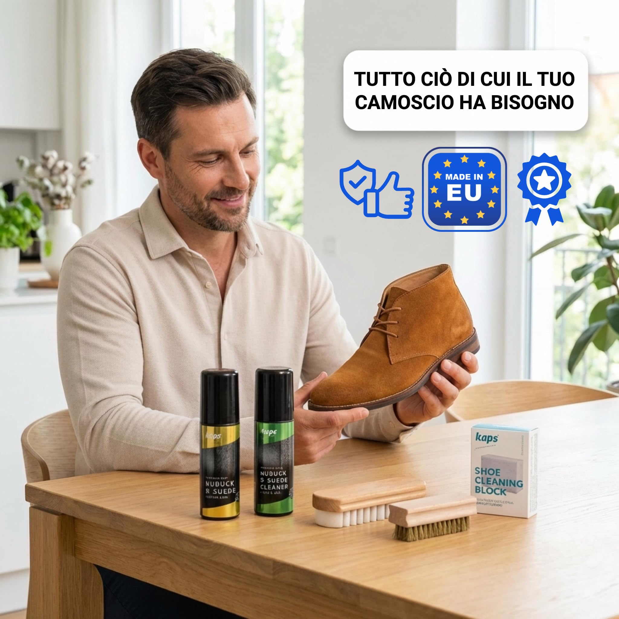 Kaps Milano set per la cura delle scarpe – spazzole di alta qualità, kit per pulire e proteggere scarpe e stivali in nabuk e camoscio, 5 pezzi