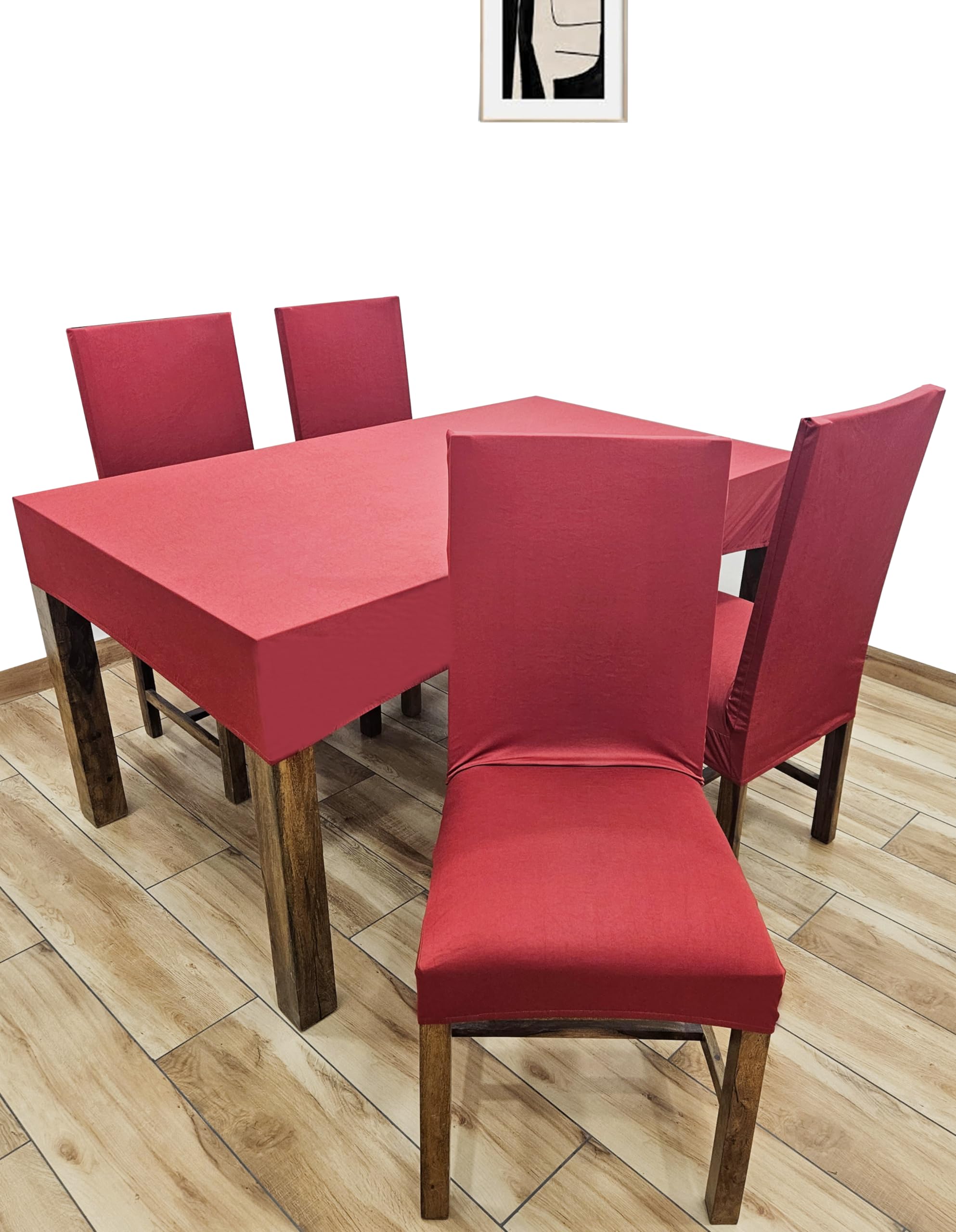 ohello® Polycotton Solid Plain Chair Covers Set of 4 with Table Cover are Stretchable slipcover & Easily Washable Dining Chair Cover for Home use - PCTC_013, Red (B0D4HNNQ7H) Amazon Price History, Amazon Price Tracker