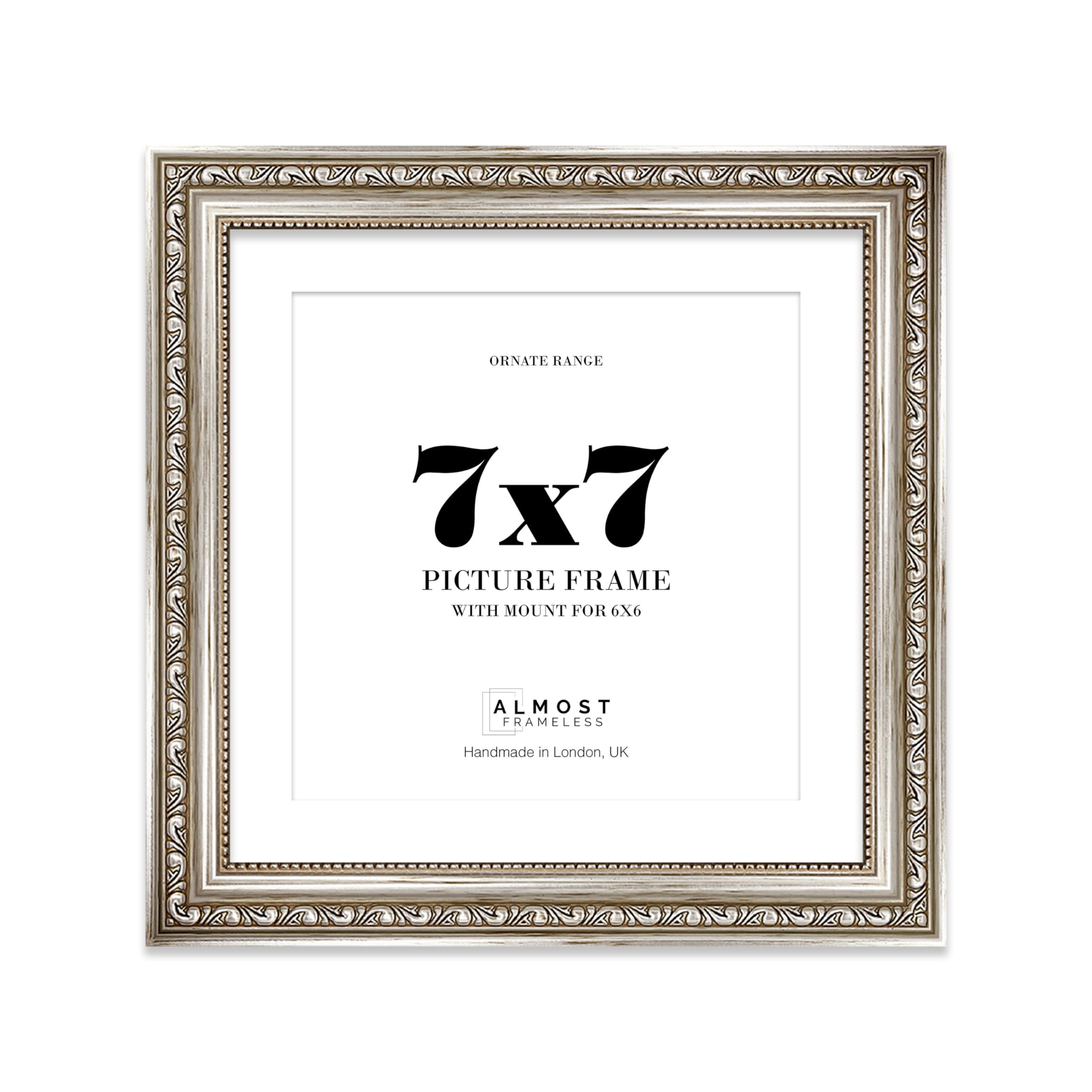 7x7 Silver Ornate Photo Frame With White Mat For 6x6 Picture, Ready to Hang or Stand, 1 Pack — image 1