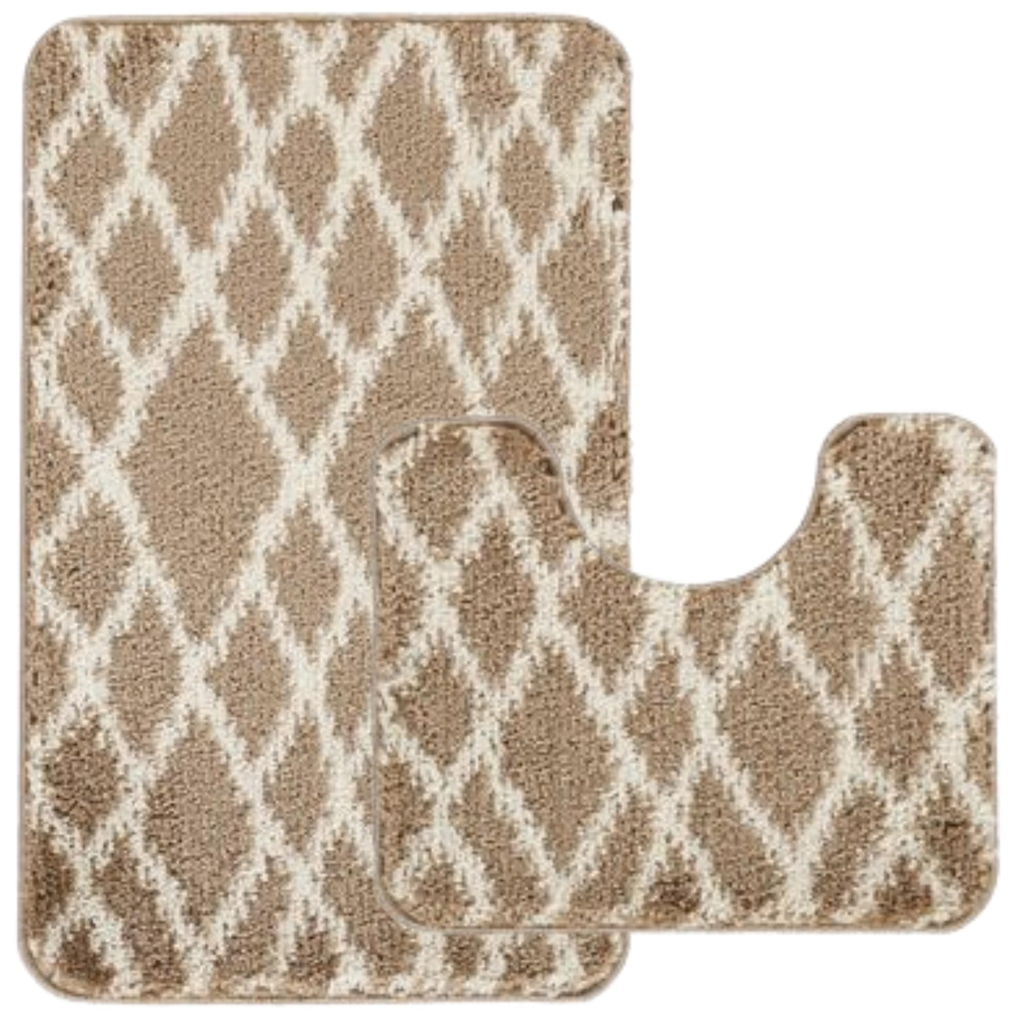 Nest & Nibble Bath Mats 2 Piece Set Non Slip Bath Mat & Toilet Rug – Soft Microfiber, Quick Dry, Machine Washable, Water Absorbent Shower Mats – Bathroom Carpet Essentials (Beige Design2, 50x80)