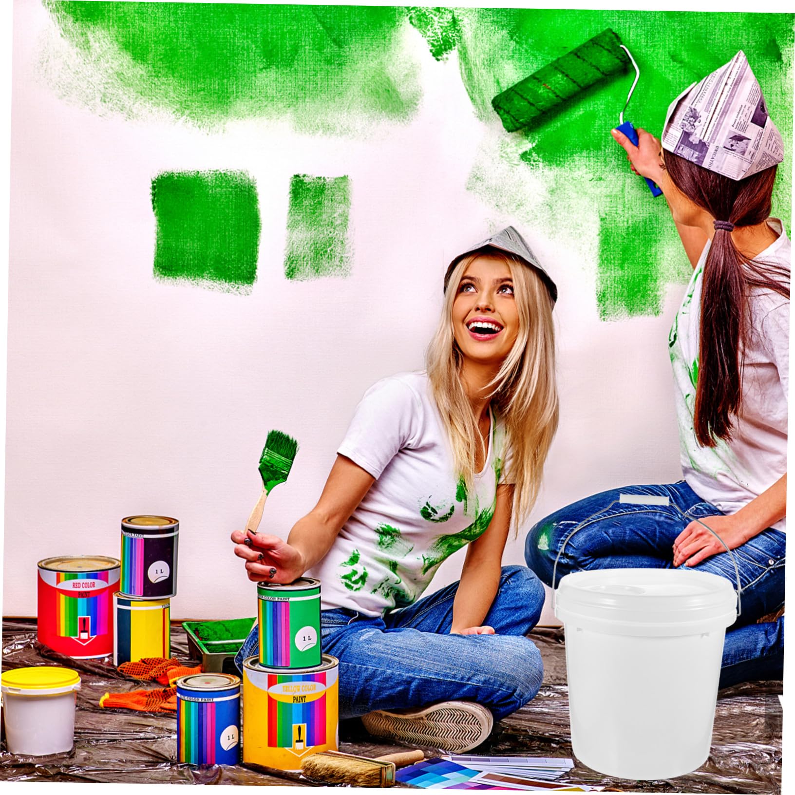 Toddmomy Cubo de Hdpe Resistente Prueba de Fugas de 10 litros con Tapa Hermética Blanco de Pintura Balde Adecuado para Almacenamiento y Transporte