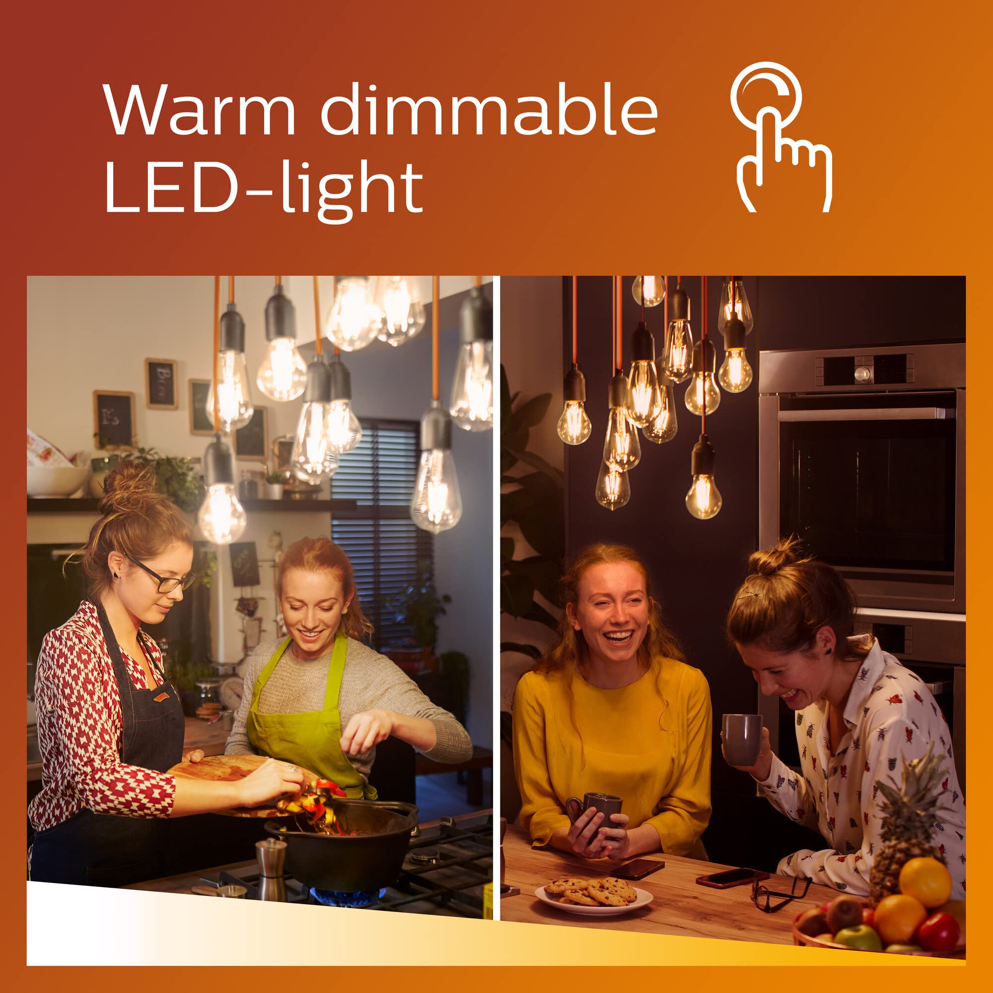 PHILIPS LED Lampadina, Sfera, Filamento, WarmGlow, 3.4-40W, Dimmerabile, E14, 1 pezzo