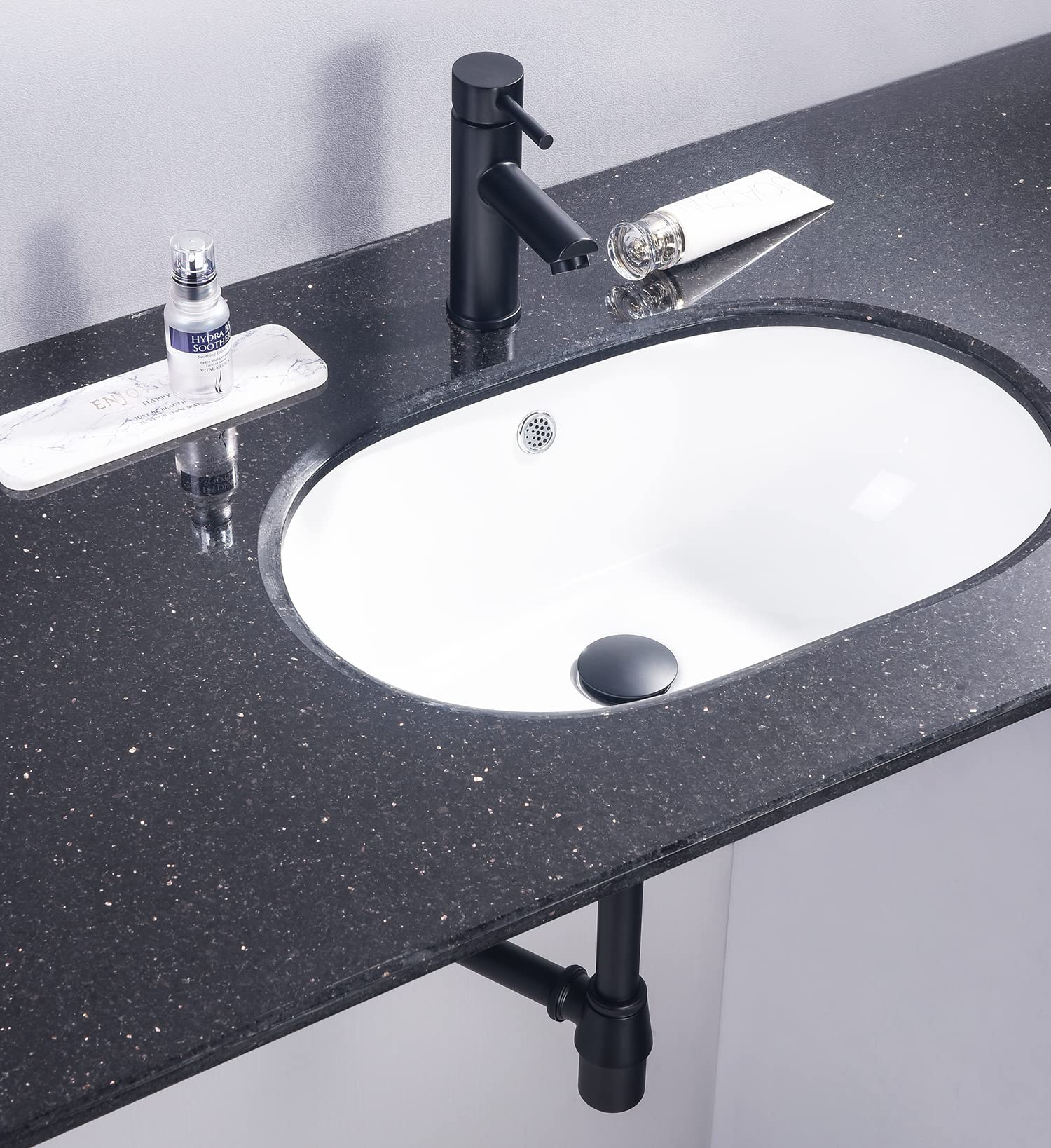 Kit – Siphon à Tasse avec Bonde avec Trop-plein pour Lavabo Noir mat, Laiton Universel Siphon Anti-Odeur, 1 1/4 Syphon Sifon