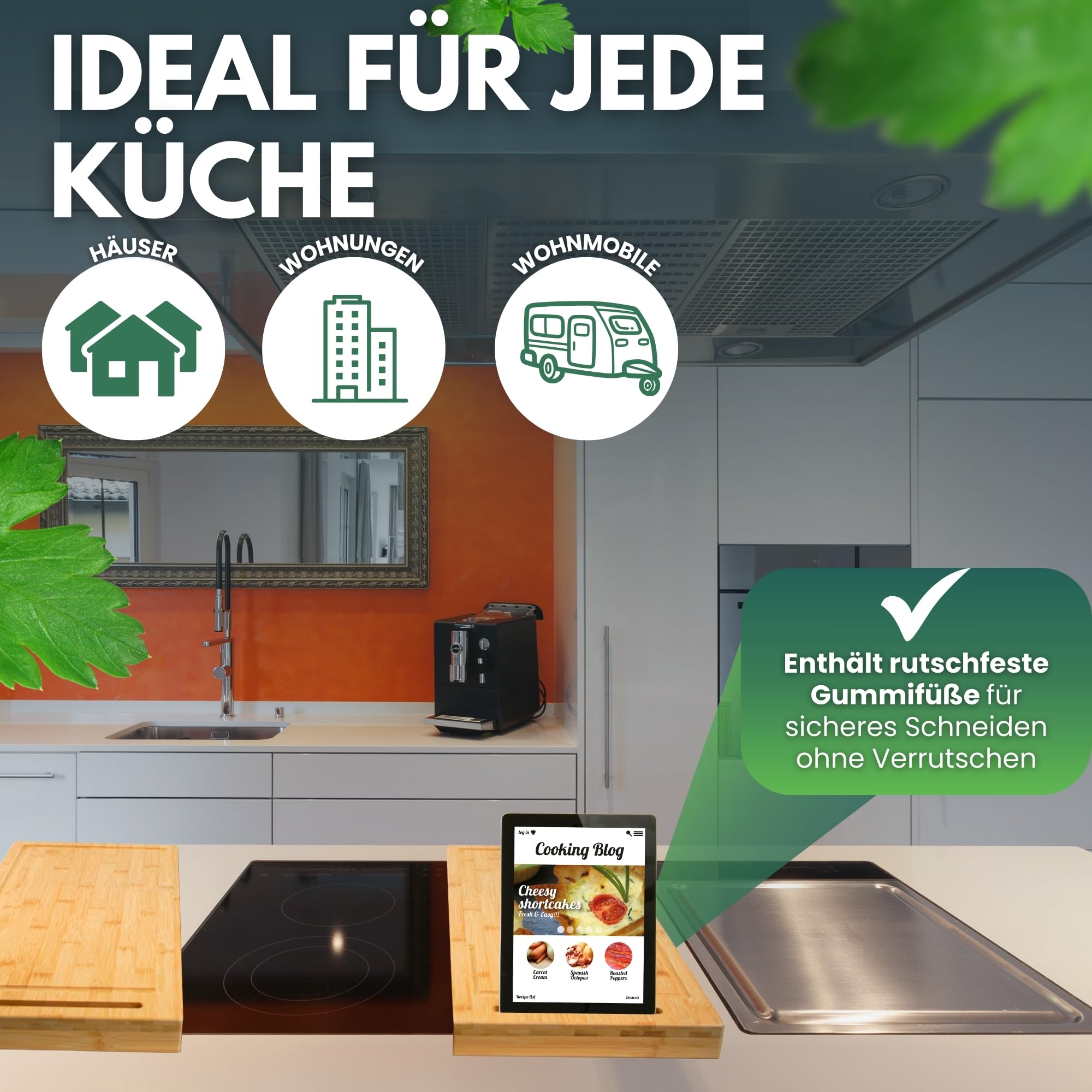 Herdabdeckung Ceranfeld 100% Bambus Rutschfest - Ceranfeld Abdeckplatte - Herdabdeckplatten für Ceranfeld - Abdeckung Ceranfeld - Cerdabdeckung Induktionsfeld - Herdabdeckplatte Glas