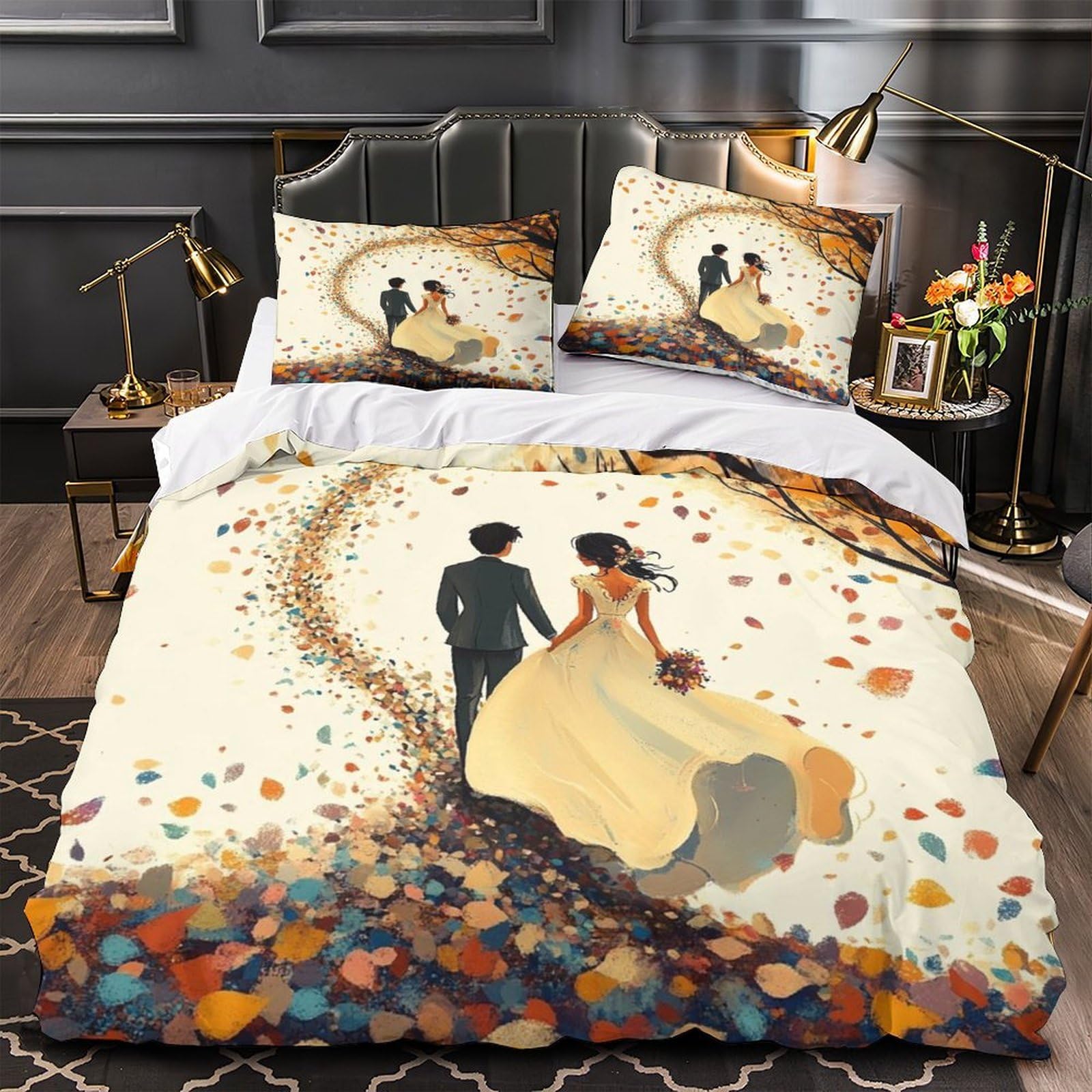 Parure de lit fleurs 3D housse de couette microfibre 200x200 pour un nid douillet de couple