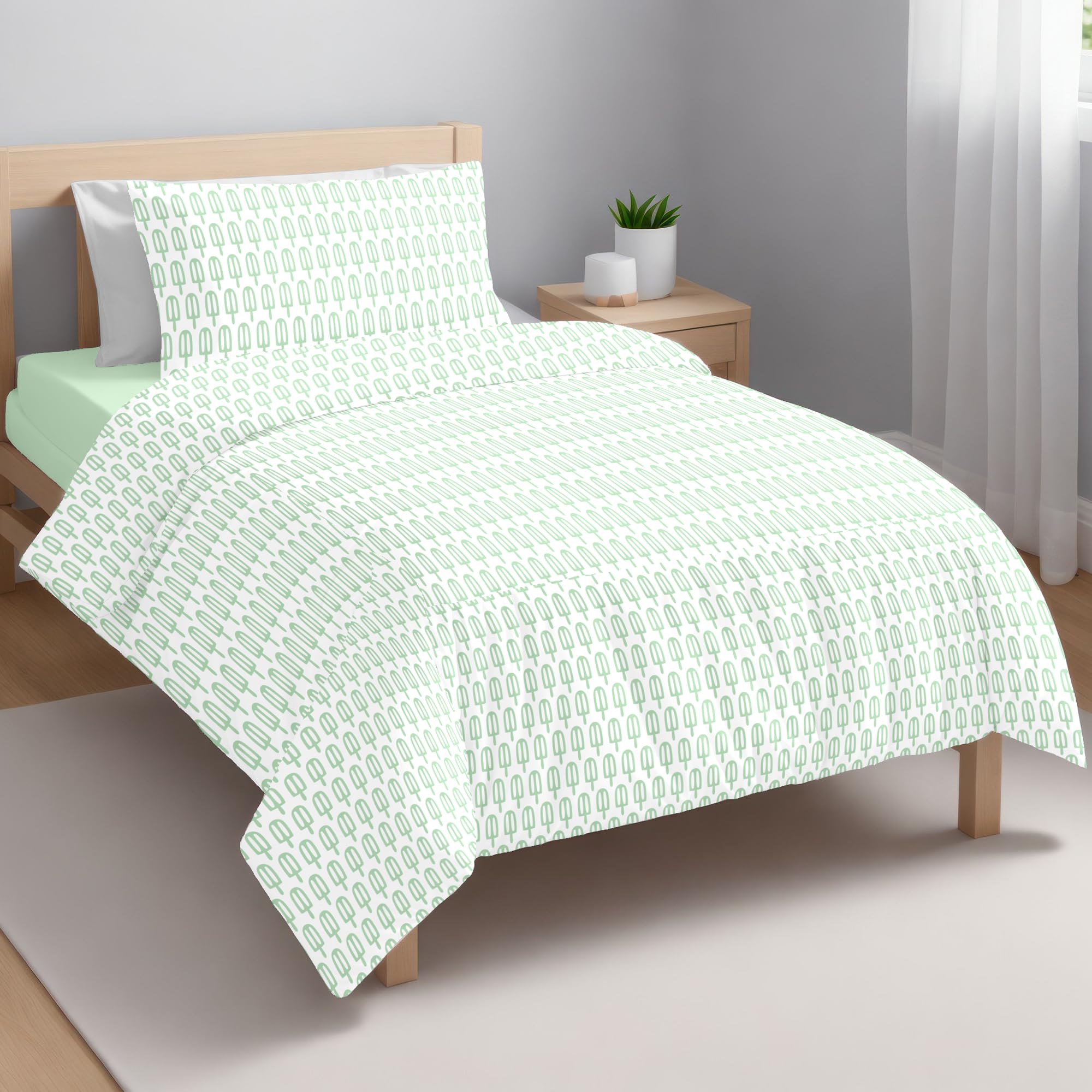 Ruggeri - 100% Cotton Bedding Set - Candy Dreams Collection (Green Icicles, Single)