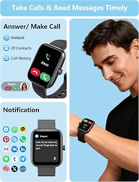 Smart Watch Men Women [2 Bands, 44mm case] 1.83 Alexa Fitness Tracker, Heart Rate, Sleep, Stress Monitor, IP68 Waterproof Smartwatch, Make/Answer Calls, Compatible with iPhone & Android Phones