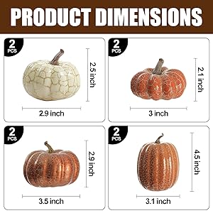 Artgar Pumpkin Decor, 8 PCS Halloween Pumpkin, Metal Cracked Design Foam Pumpkins for Halloween Thanksgiving Fall Home Table Indoor Outdoor Decorations