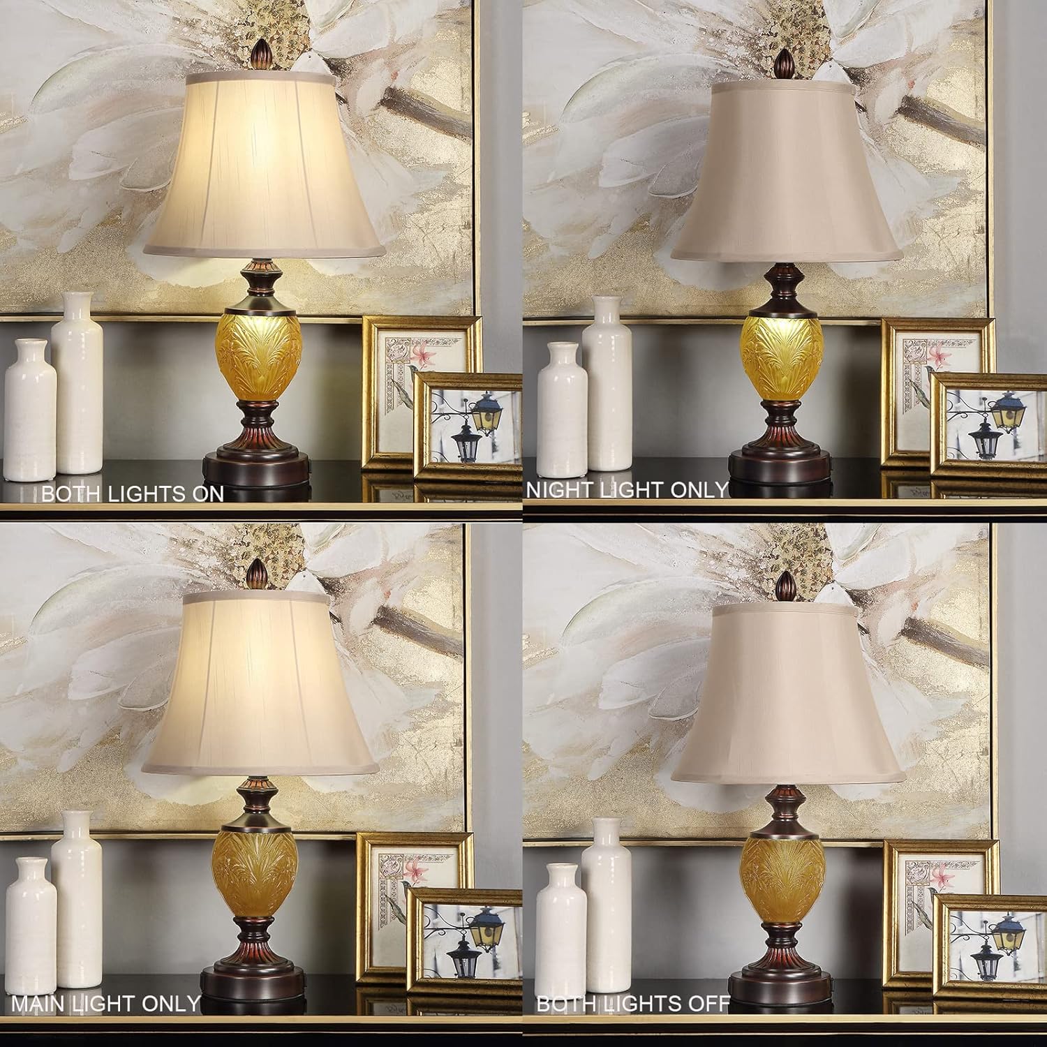 Bedside Table Lamp Set of 2 with Nightlight 2 USB Ports AC Power Outlet Dark Bronze Finish Soft Bell Shade Decor for Bedroom Living Room Reading Houses Home Office - - 