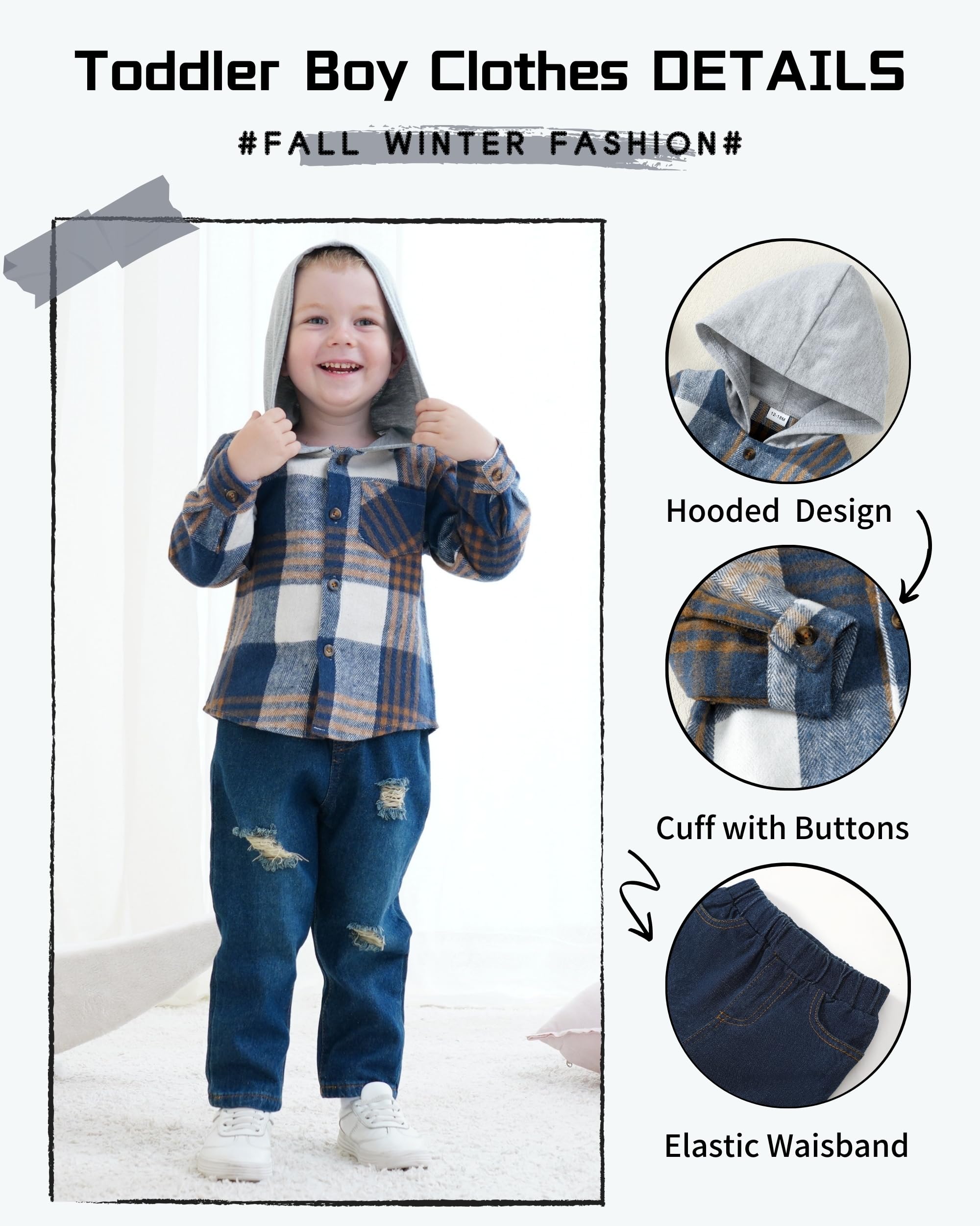 XUANHAO Conjunto de ropa para niños pequeños de 12, 18, 24 meses, 2T, 3T, 4T, 5T, sudadera con capucha y pantalones vaqueros para otoño e invierno