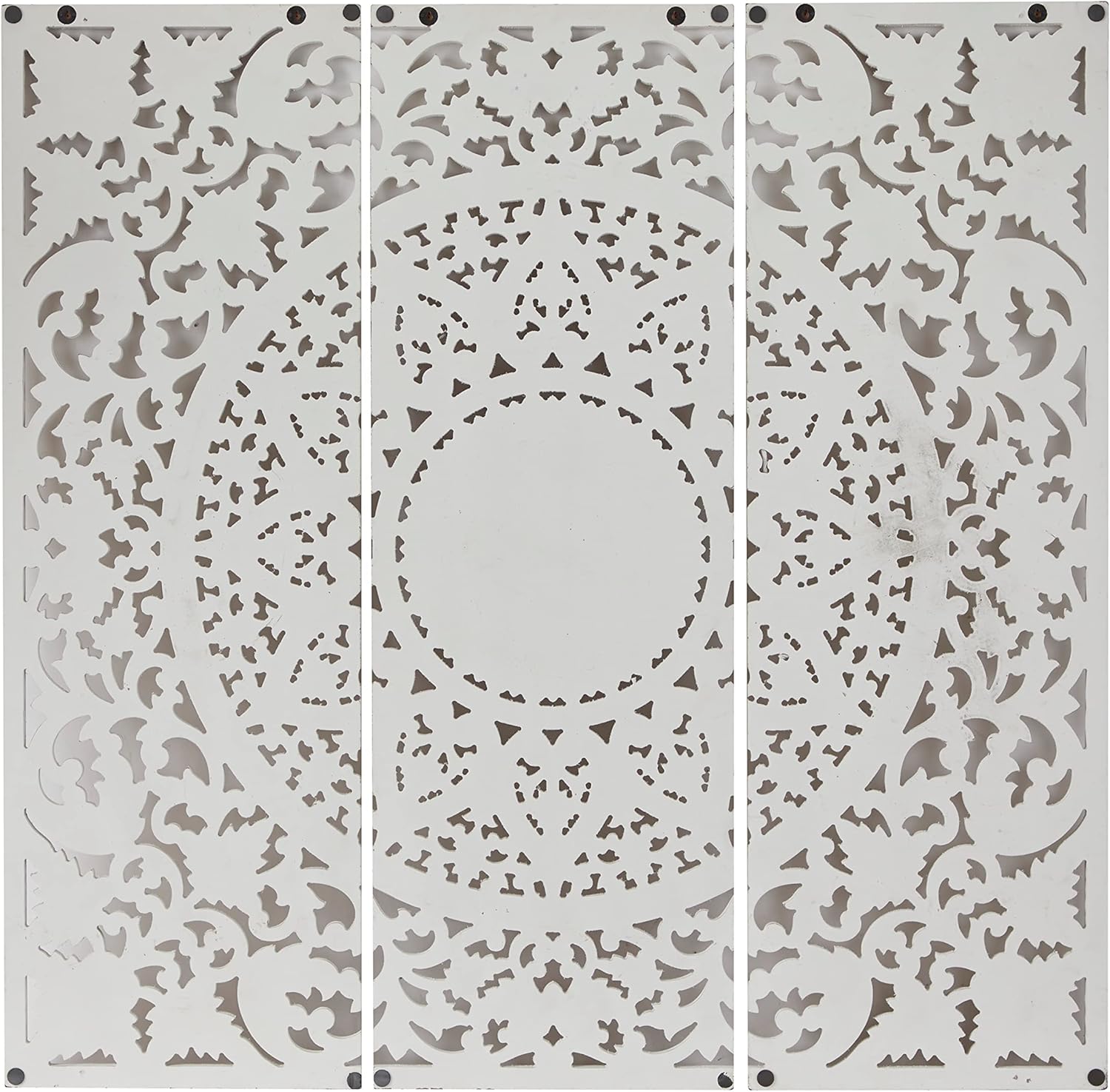Deco 79 Wooden Floral Handmade Home Wall Decor Intricately Carved Wall Sculpture with Mandala Design, Set of 3 Wall Art 16" W, 48" H, White