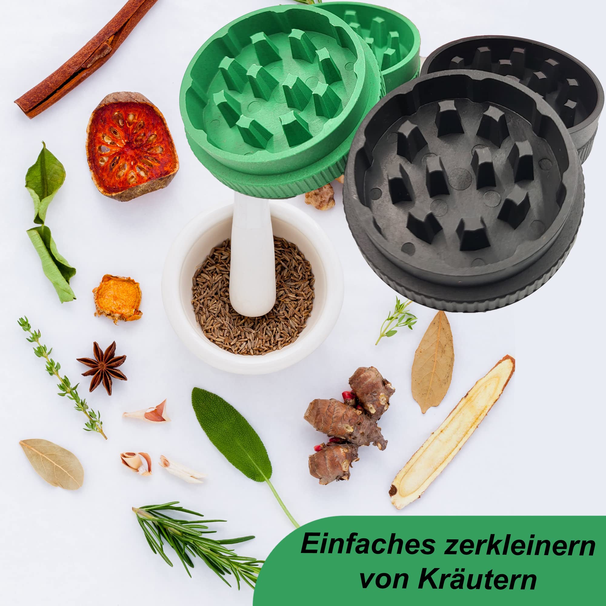 Premium Grinder Set Moulin à pollen maniable et pratique en fibres végétales Broyeur pour herbes, épices, épices ø 55x25 mm Eco broyeur bio en 2 parties pour herbes sèches et Spices