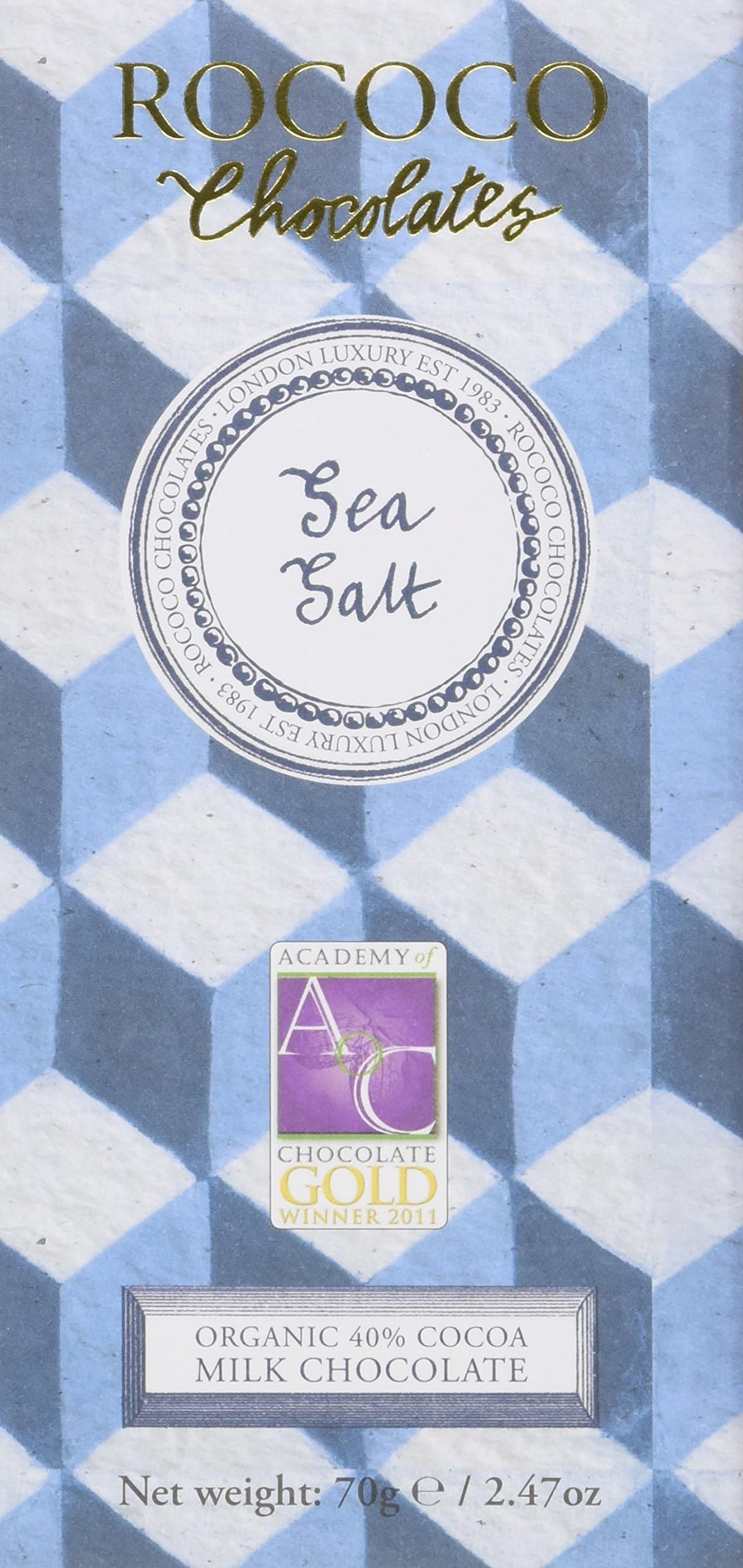 Rococo Chocolates Organic Sea Salt Milk Chocolate Bar 70 g (Pack of 2)