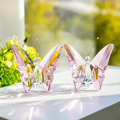 Miniatura 7 de HD HYALINE  DORA Mariposa voladora de cristal rosa con base de bola de cristal colección de adornos de vidrio cortados estatua de animales