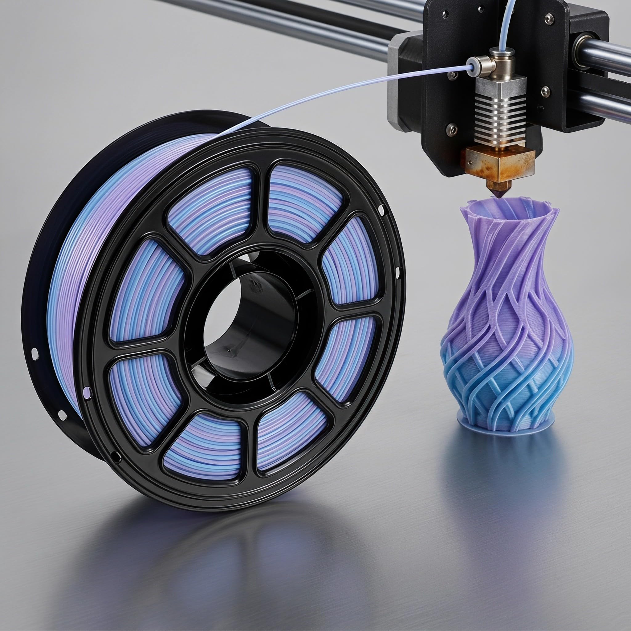 Healeved 1 Rolle zweifarbiges PETG-Filament (Himmelblau/Rosa), 1,75 mm ± 0,02 mm, Hochgeschwindigkeits-3D-Druckerfilament, glänzendes PETG, 1 kg (2,2 lbs) Spule für Kunst, Handwerk und DIY-Projekte