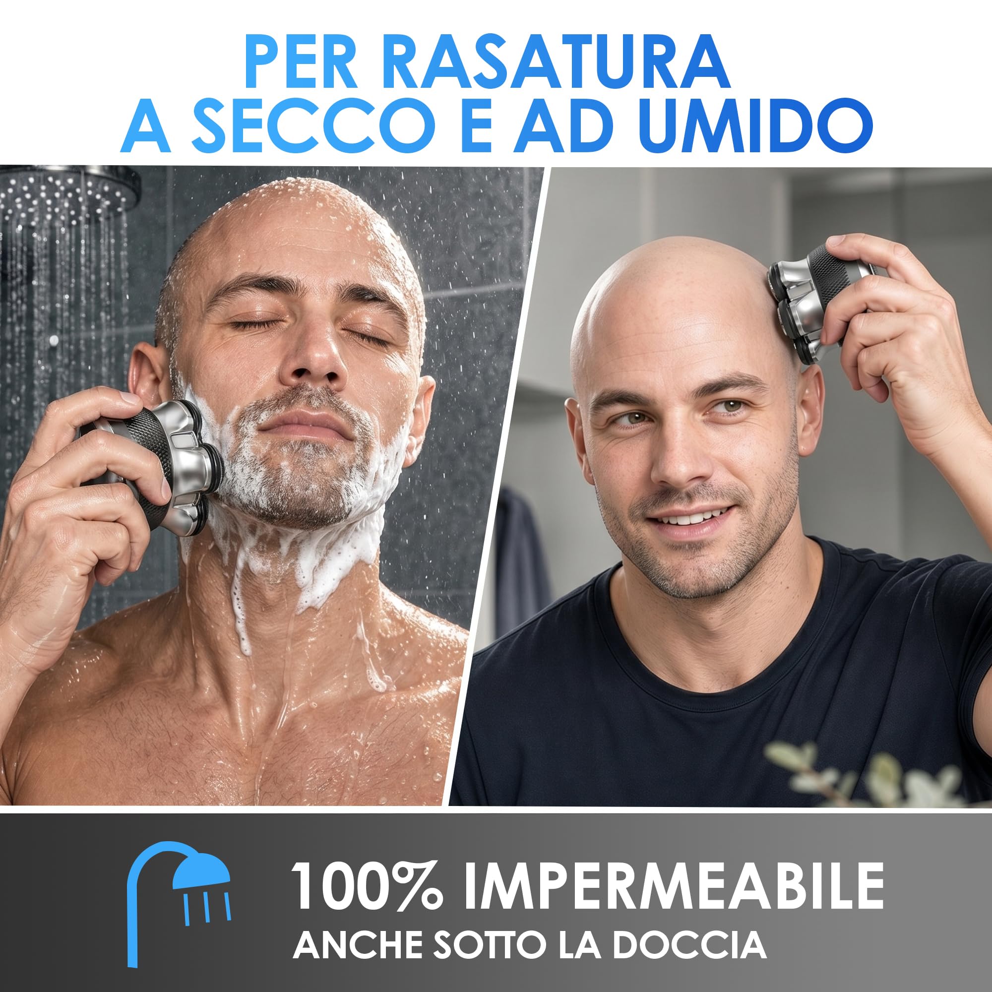 ICARE 7D Rasoio Testa Calva – 1200mAh Rasoio Elettrico Capelli con Shaver Capelli – Head Shaver Impermeabile IPX6 – 120 Minuti Doppia Velocità – Incl. 2 testine originali – Rasa Capelli Uomo a Zero