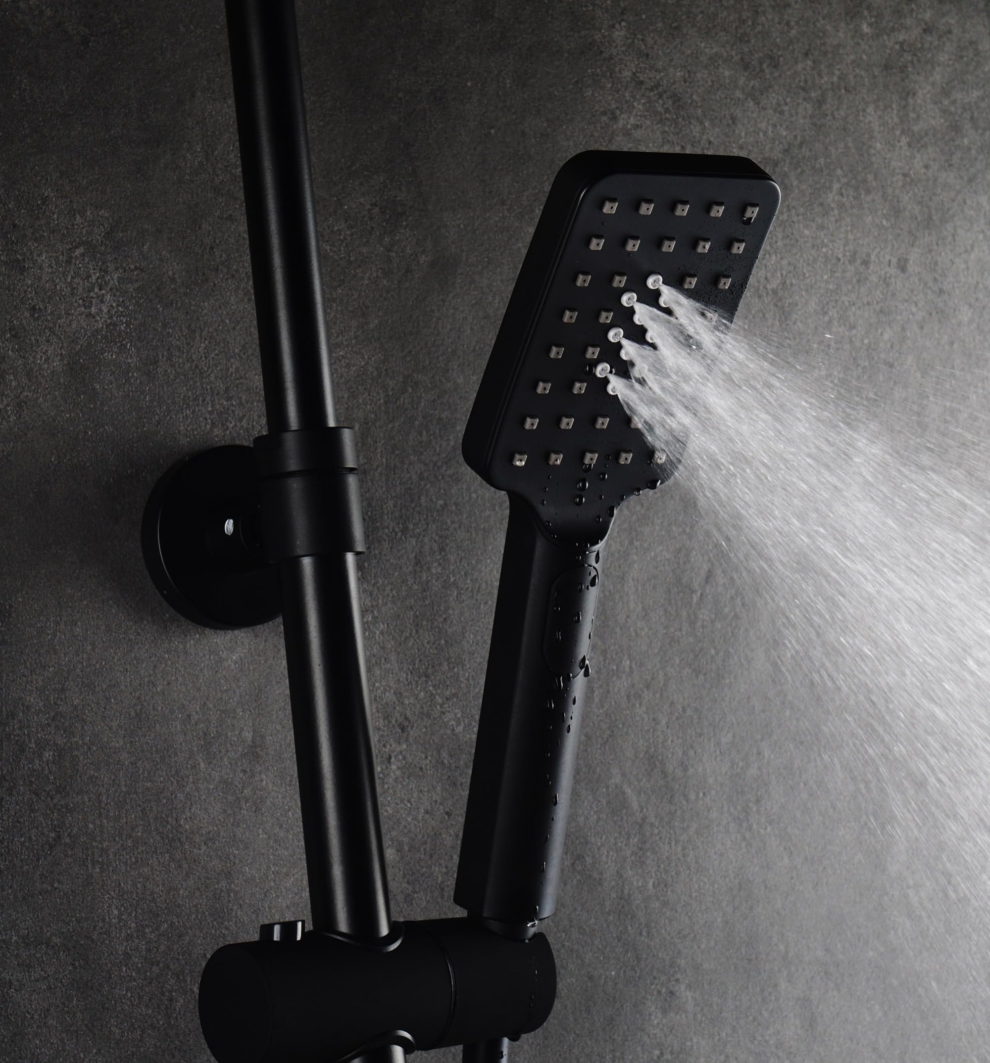 AQG Sistema de Ducha Termostática Nite Negro con Rociador Atlas 25x25 cm - Acabado Negro Mate, Altura Ajustable