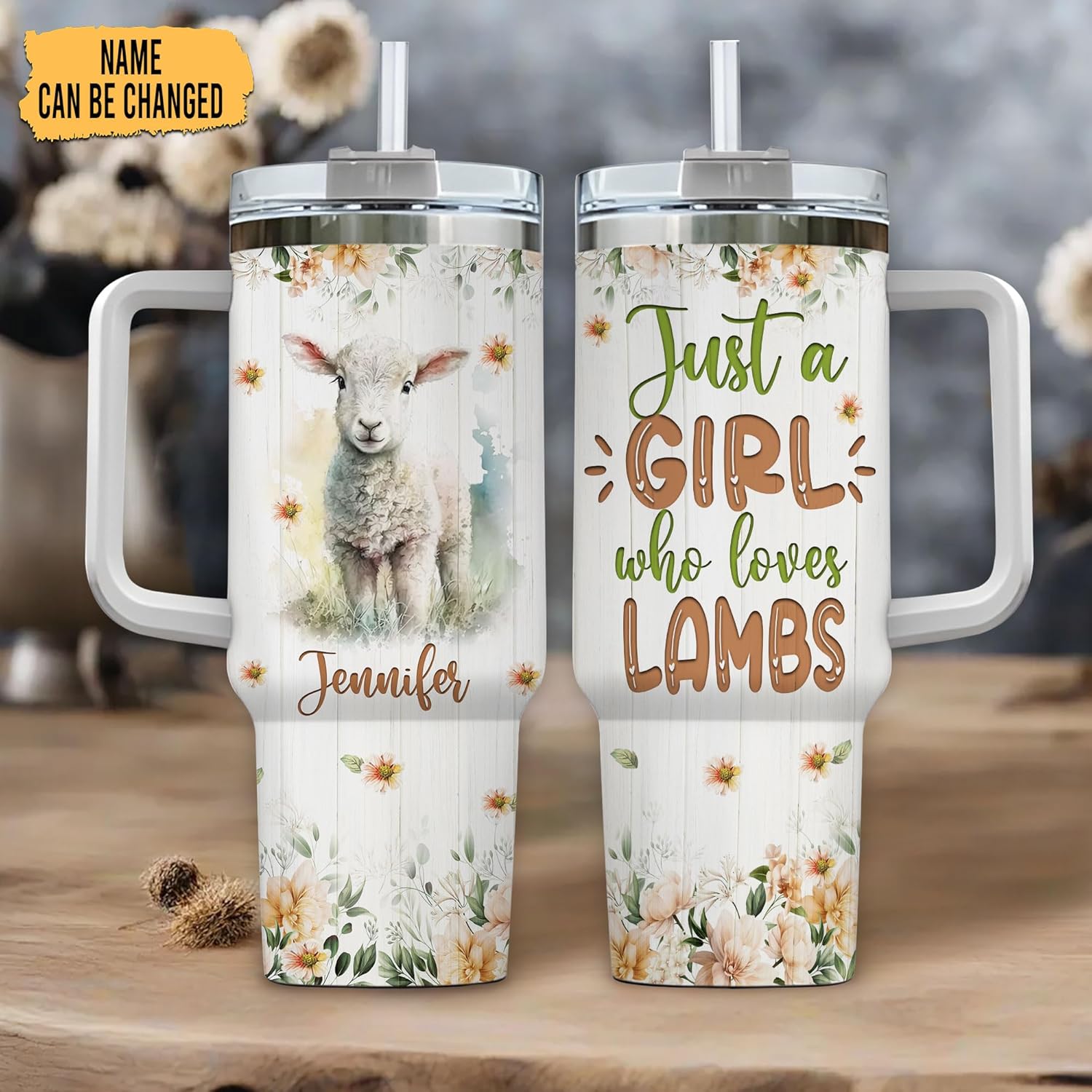 Hyturtle Personalized Gifts For Lamb Lover Tumbler 40oz with Handle and Straw - Stainless Steel Travel Coffee Cup With Lid - Cute Animal Lover Gifts For Women, Girl On Birthday Christmas - Image 2