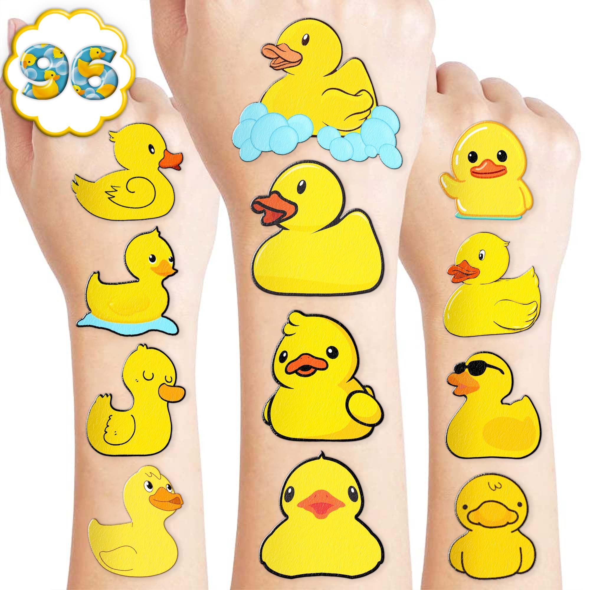 8 Sheets (96PCS) Rubber Duck Temporary Tattoos – Baby Shower & Birthday Party Decorations, Cute Duck Themed Supplies, Stickers, Favors for Kids Girls Boys Classroom Prizes
