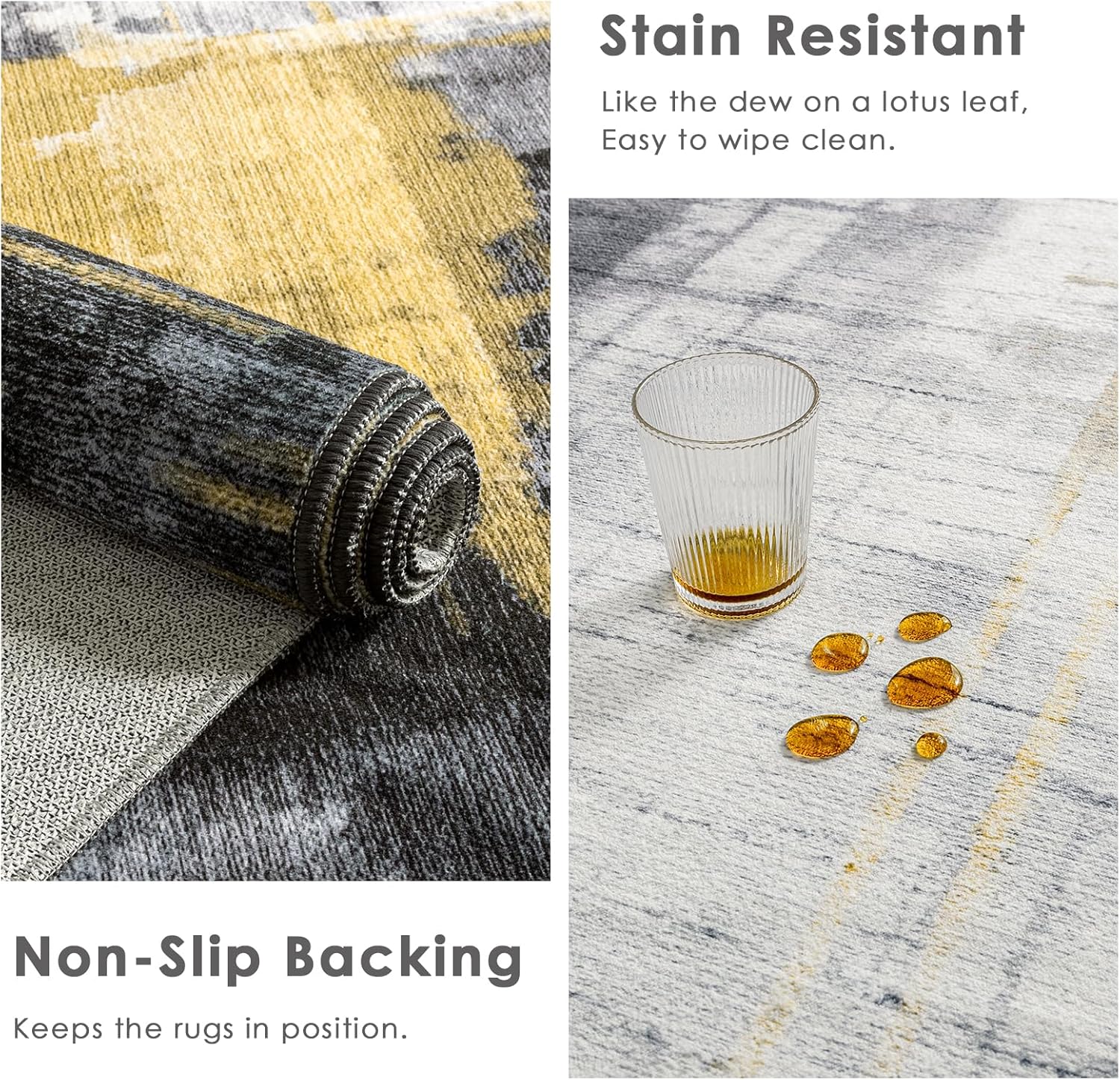 VK·LIVING 5'x7' Area Rug Abstract Machine Washable Black Rug, Non-Slip Modern Woven Boho Soft Carpet Washable Rugs for Living Room, Bedroom, Kitchen, Dining, Office & Home Décor (Black&Gold)