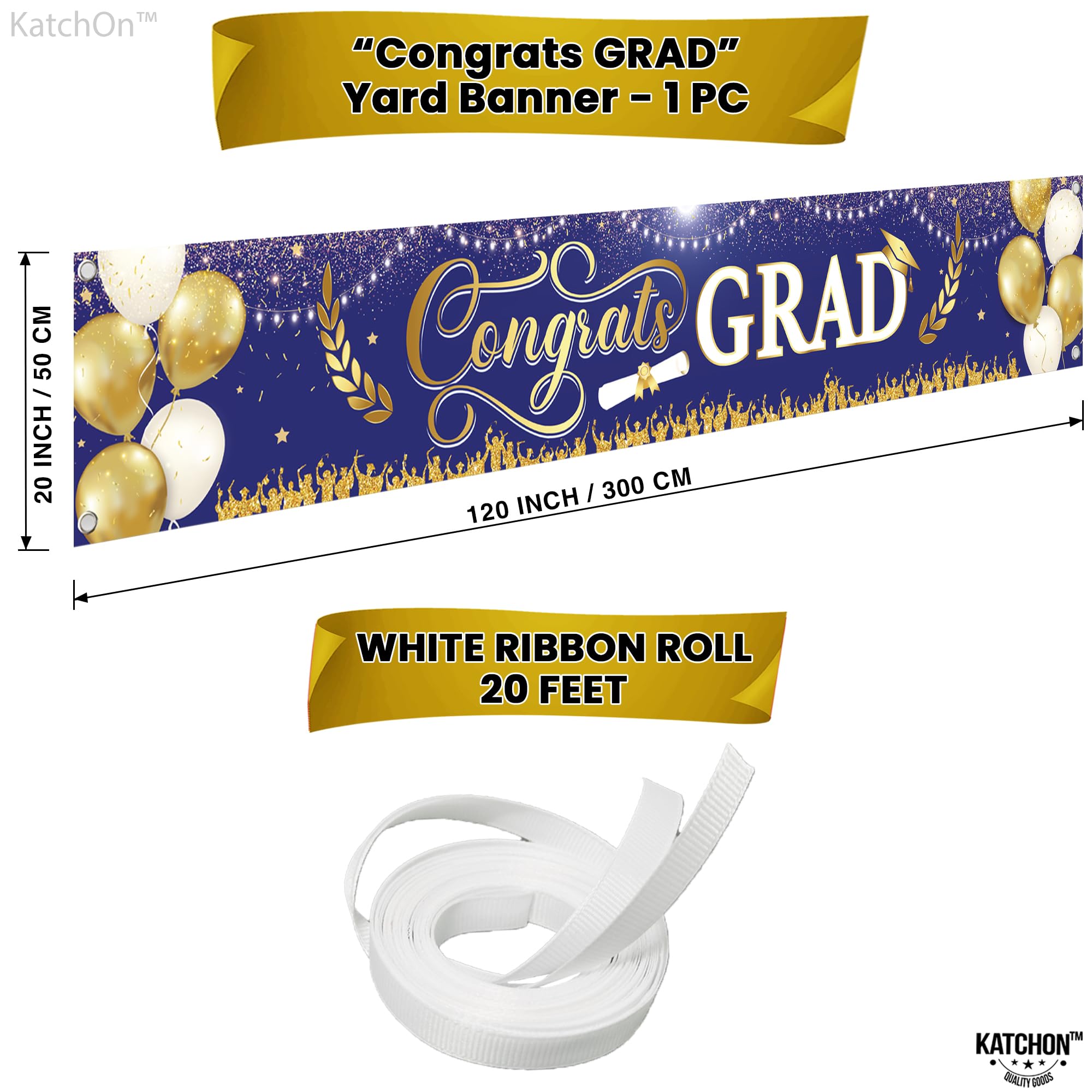 KatchOn, Blue and Gold Congrats Grad Banner - Xtralarge, 120x20 Inch, Gold and Blue, 120x20 inches - Image 2