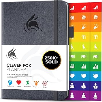 Clever Fox Planner Undated Weekly & Monthly Planner for Productivity, Time Management & Goals Organizer Journal A5 Silver Black