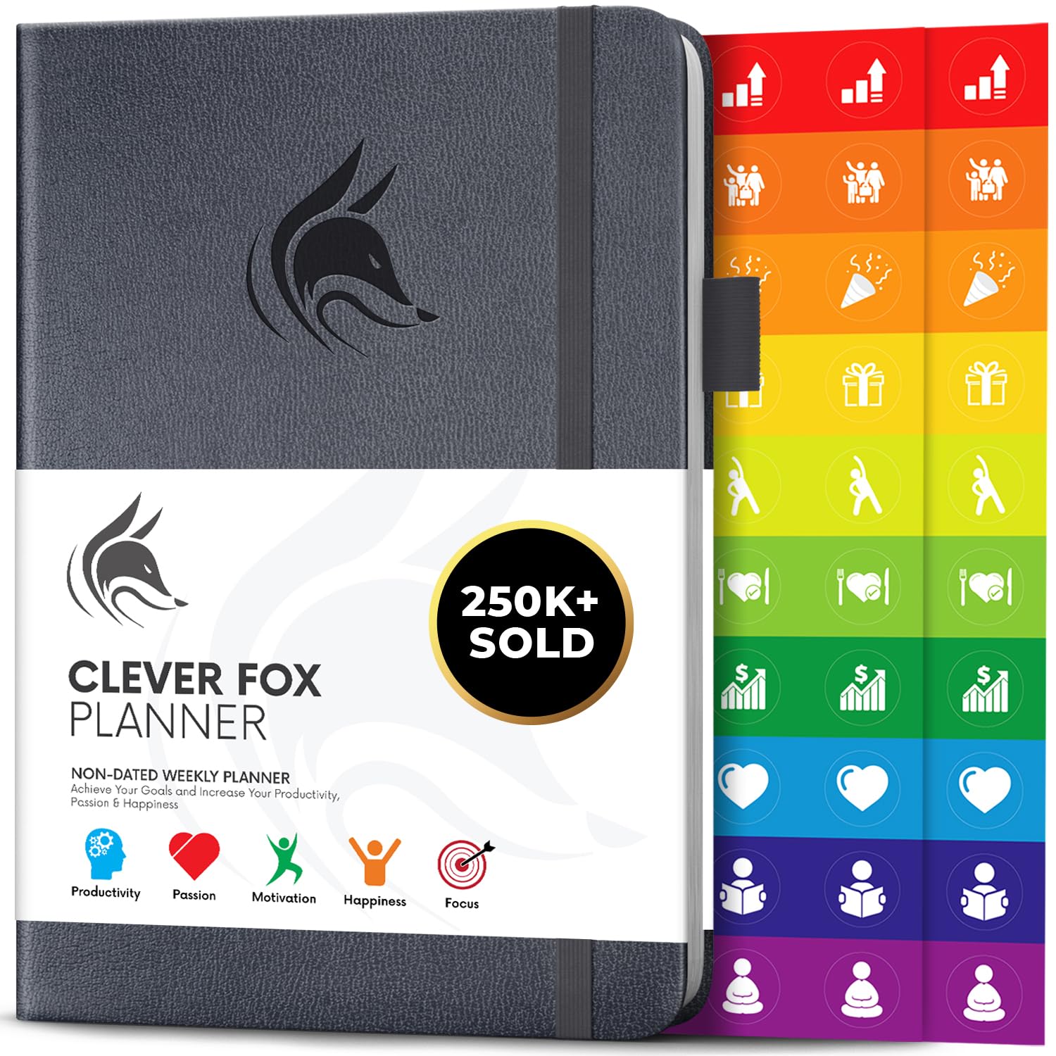 Clever Fox Planner – Undated Weekly & Monthly Planner for Productivity, Time Management & Goals – Organizer Journal – A5 (Silver Black)