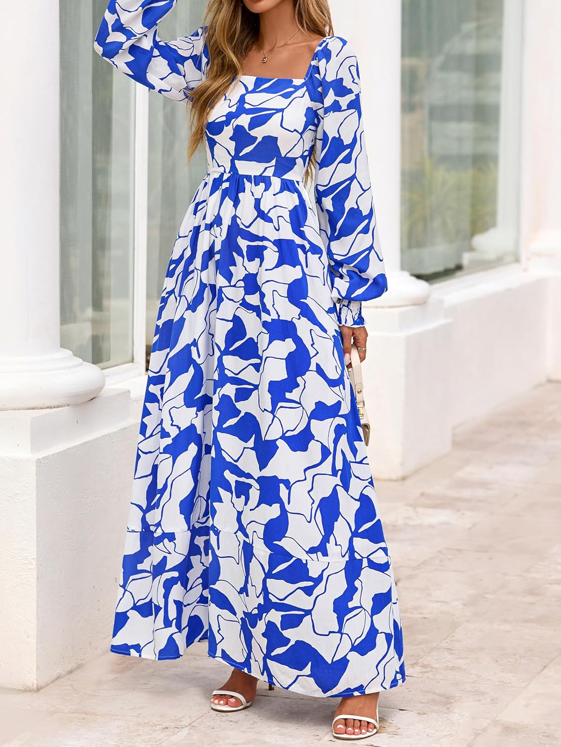 PRETTYGARDEN Women Floral Maxi Dresses 2026 Spring Long Sleeve Square Neck Boho A Line Wedding Guest Casual Flowy Long Dress - Image 6