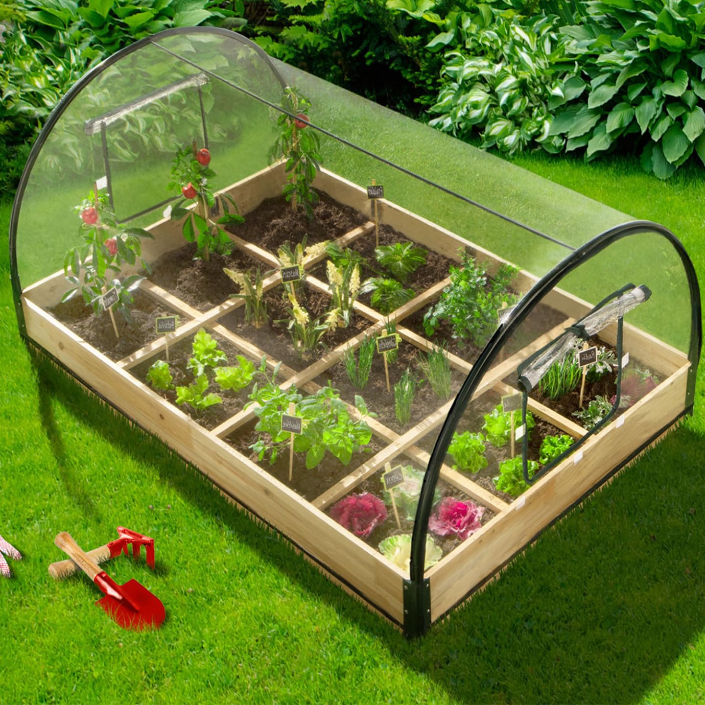 IDMarket - Carré Potager 12 Compartiments + Housse Serre châssis