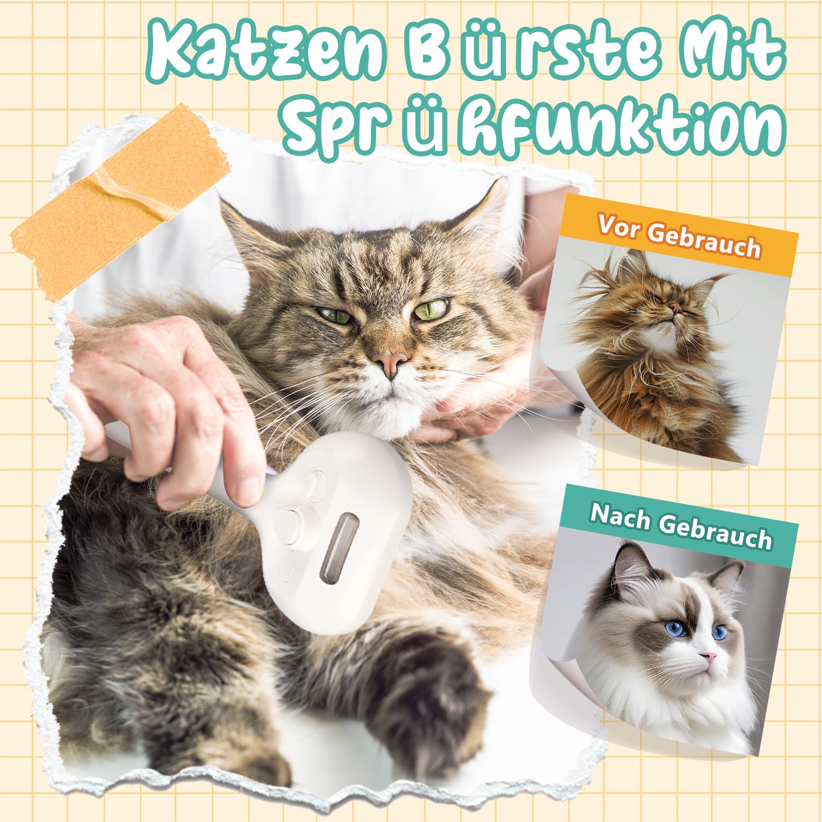 Szczotka parowa dla kota, 2 szt., szczotka parowa dla psów i kotów, zdejmowana, przenośna, parowa szczotka dla kotów do krótkiego włosia, 1 szt., biała