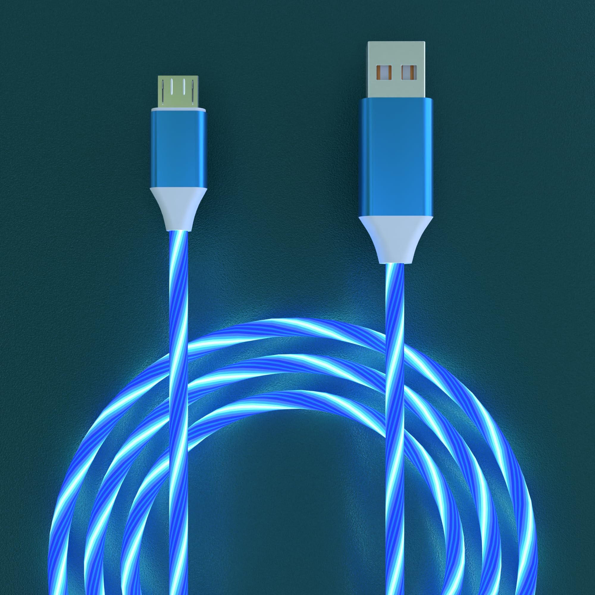 Micro USB Charger Cable, 6.6FT Led Light Up Glowing Charging Cable, Fast Charging Cord for Samsung Galaxy S7 S6 S5, Note 5, Kindle and Other Android Devices(Blue)