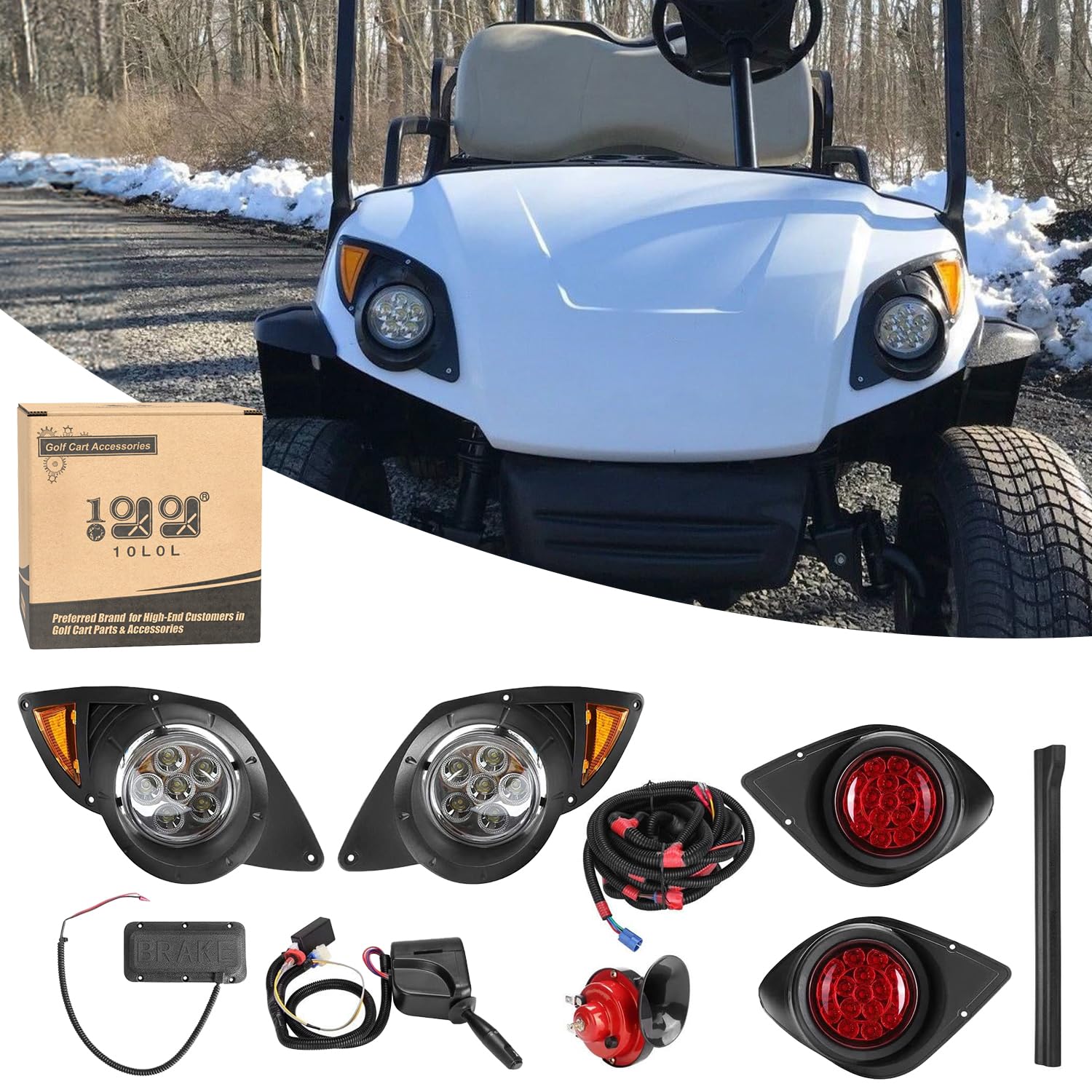 10L0L Golf Cart Light Kit for Yamaha G29 Drive 2007-up, Headlights Taillights Turn Signals Hazard Brake Lights Horn