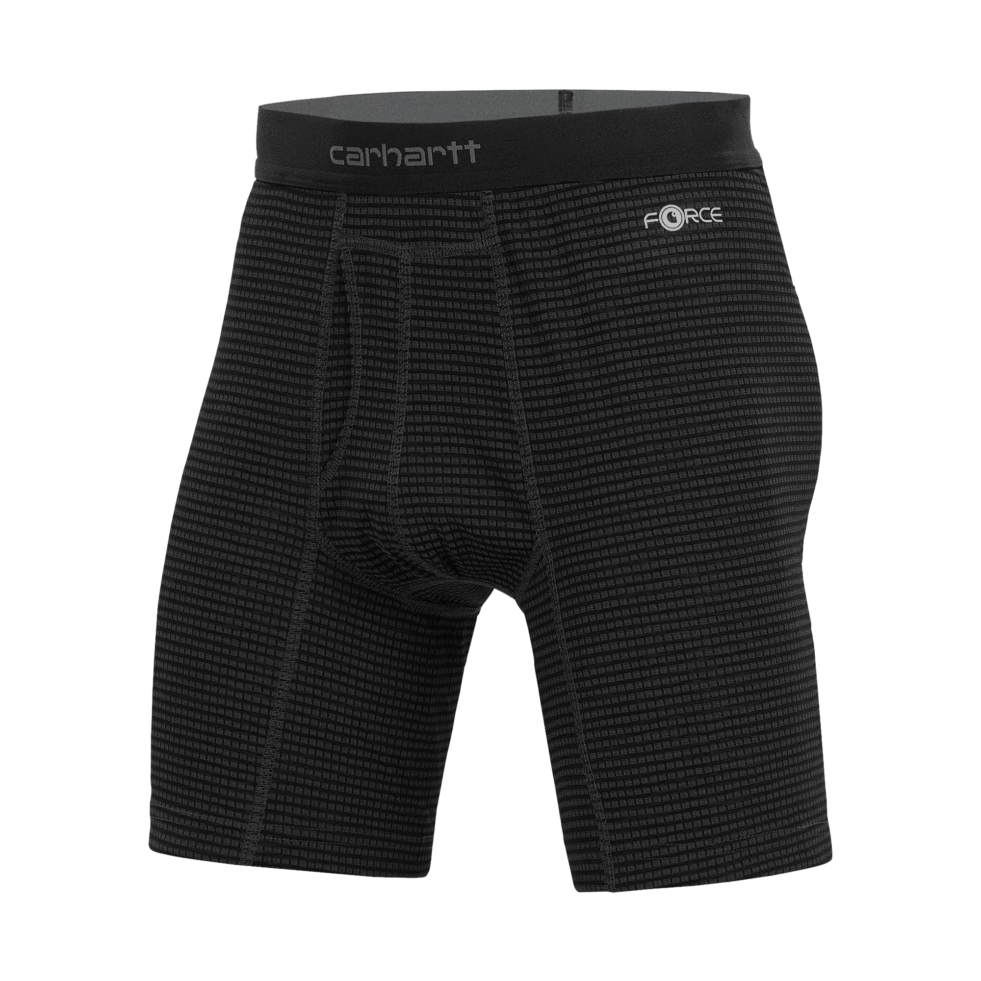 Carhartt Men's Base Force 8" Inseam Tech Boxer Brief, Black Grid, S