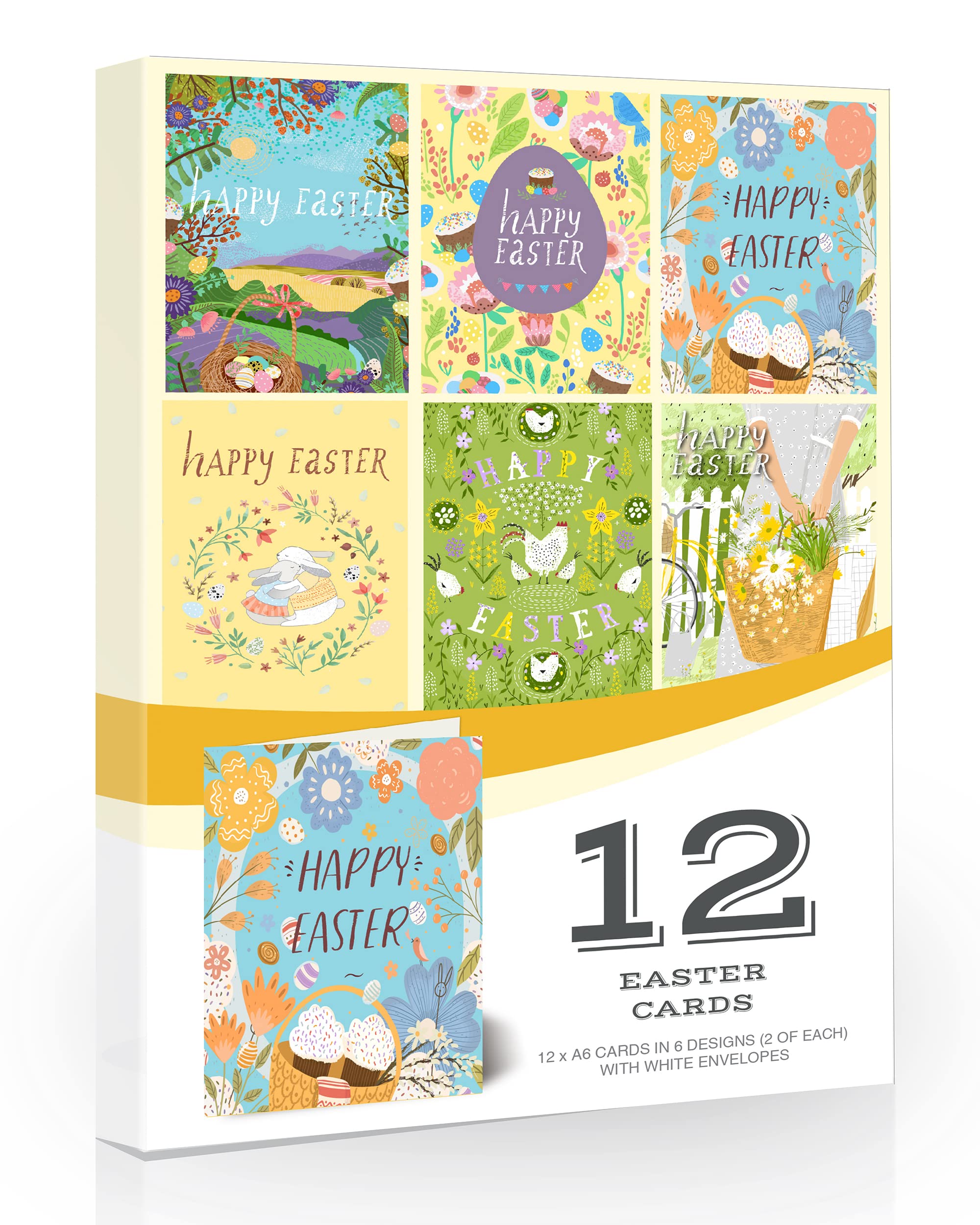 Olivia Samuel 12 x Easter Greeting Cards with Envelopes from Colourful Easter Designs and Blank Inside for your own special greeting